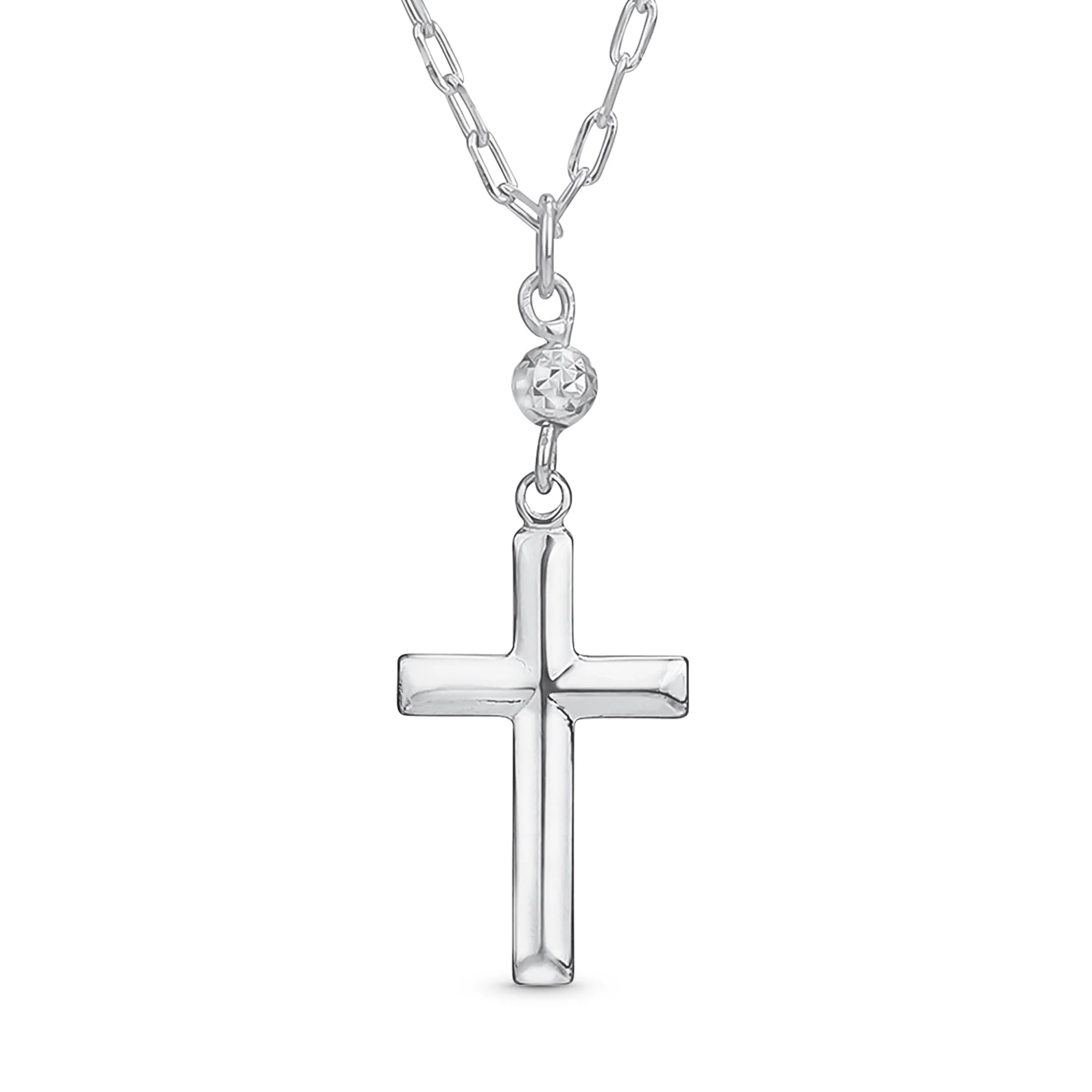 Minimalist Petite Religious Pendant Necklace Cross and CZ Accent Sterling Silver