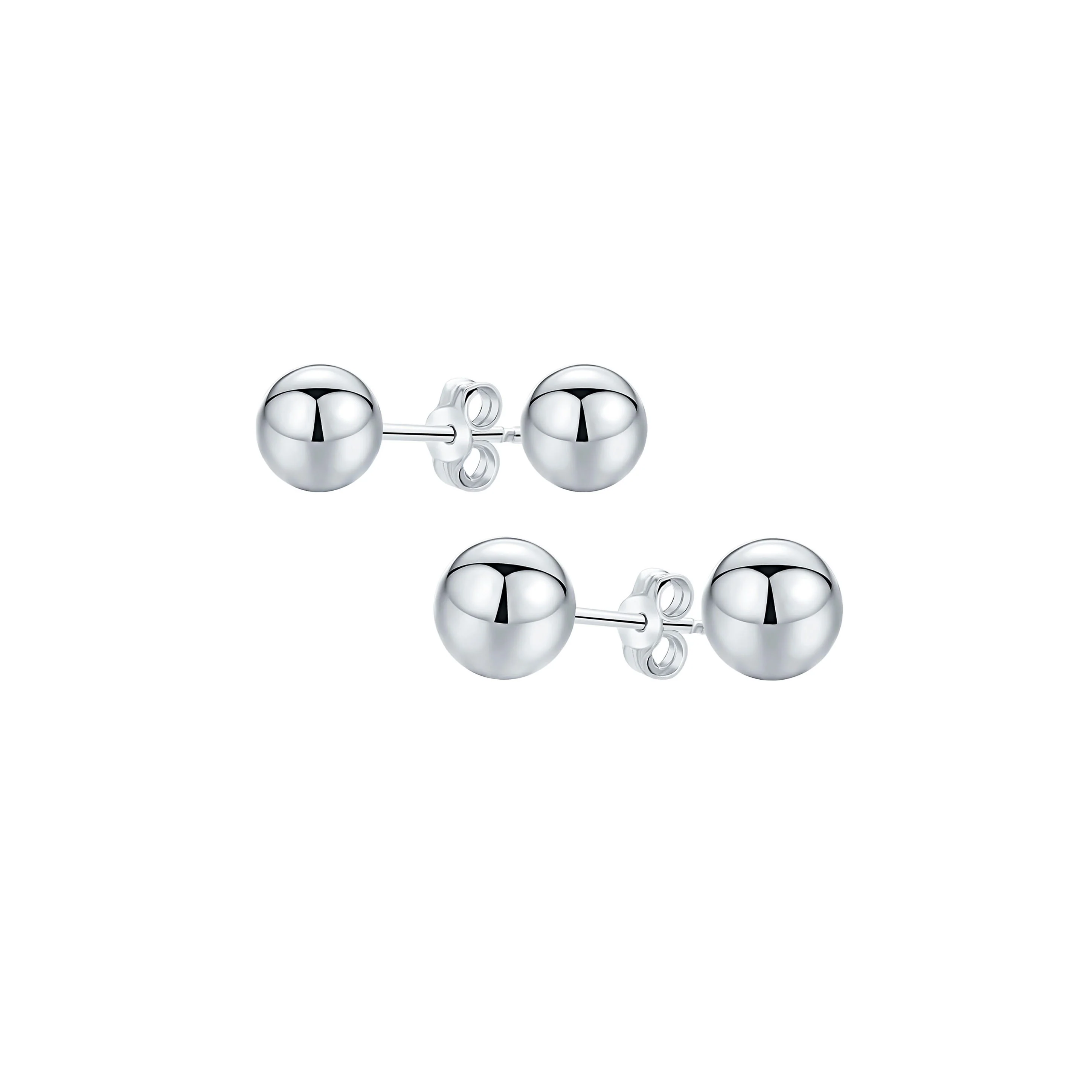 Set of Two Minimalist Drop Ball Earrings in Sterling Silver 2-10 MM Sizes - Image 2