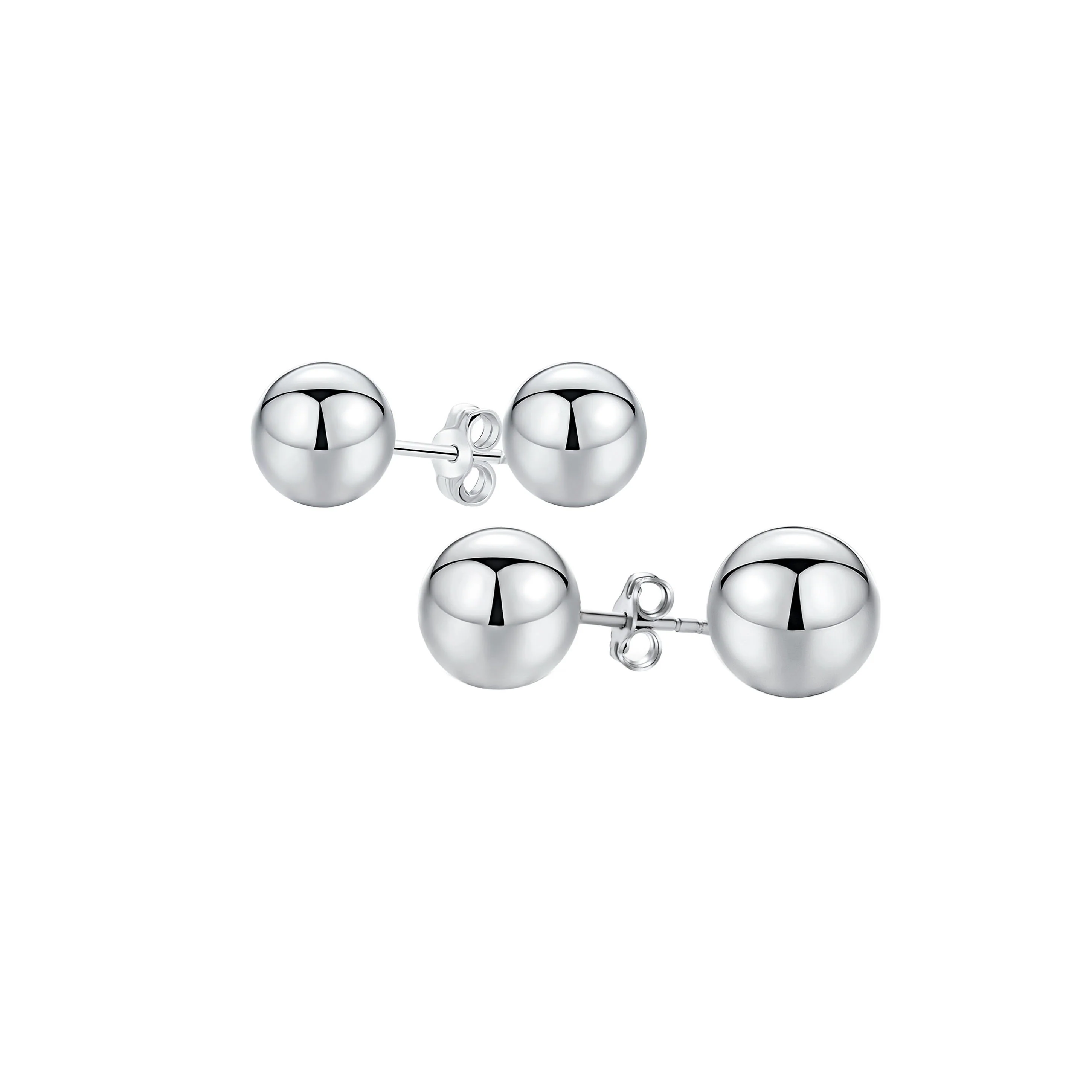 Set of Two Minimalist Drop Ball Earrings in Sterling Silver 2-10 MM Sizes - Image 3