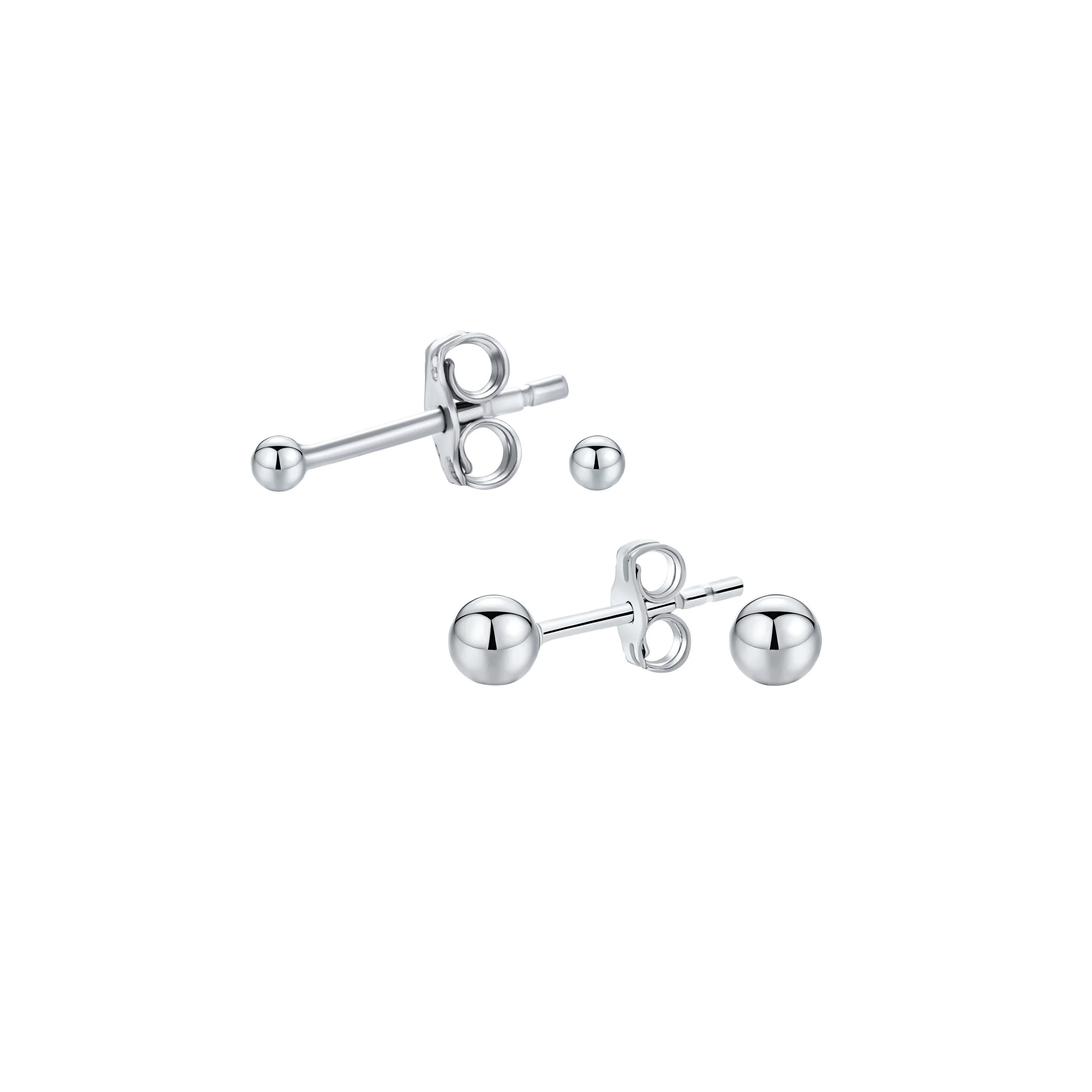 Set of Two Minimalist Drop Ball Earrings in Sterling Silver 2-10 MM Sizes - Image 4