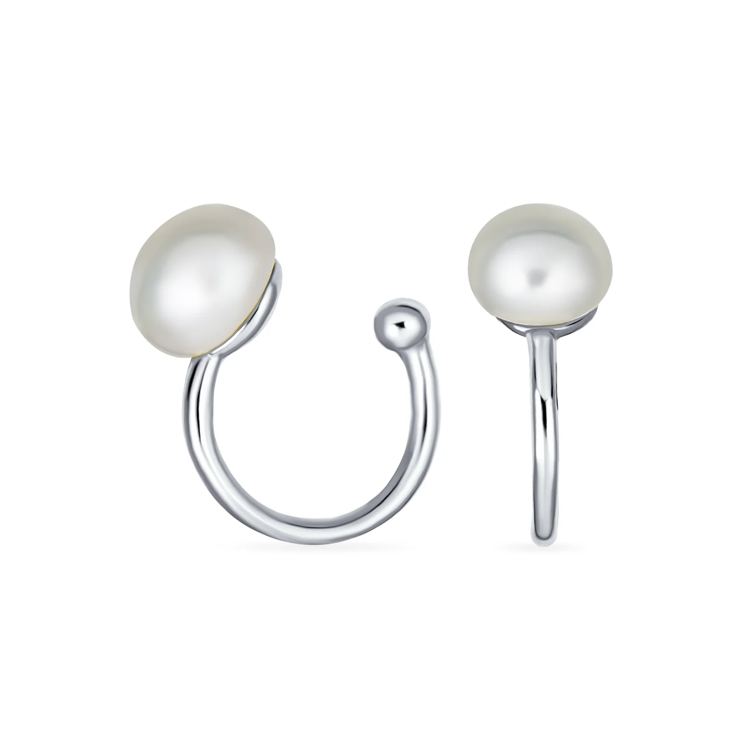 Minimalist Spiral Wire Ear Cuff Cartilage Earrings Freshwater Pearls Gold Plated