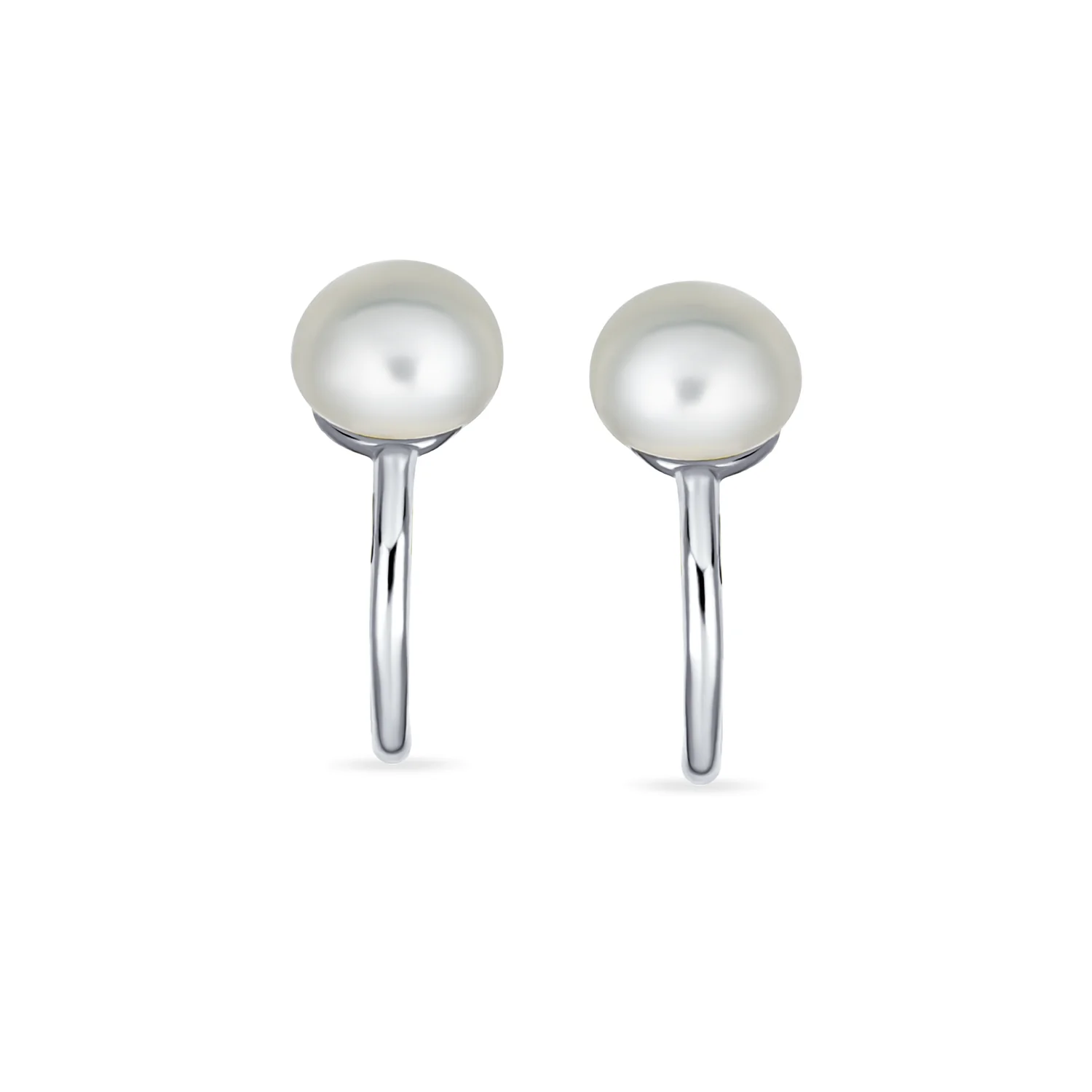 Minimalist Spiral Wire Ear Cuff Cartilage Earrings Freshwater Pearls Gold Plated - Image 2