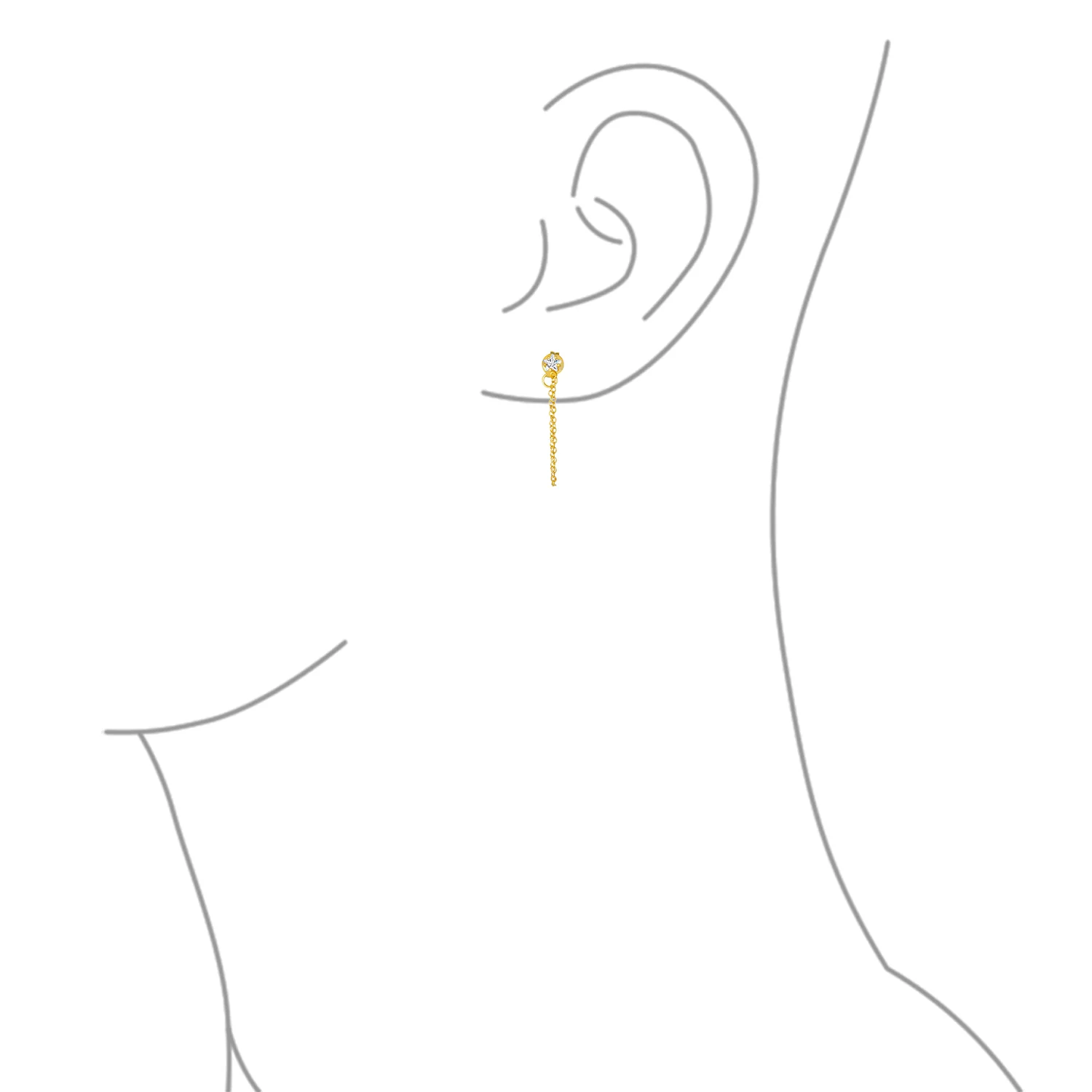 Minimalist 4MM Star CZ Stud Earrings with Delicate Chain in 14K Gold or Silver - Image 6