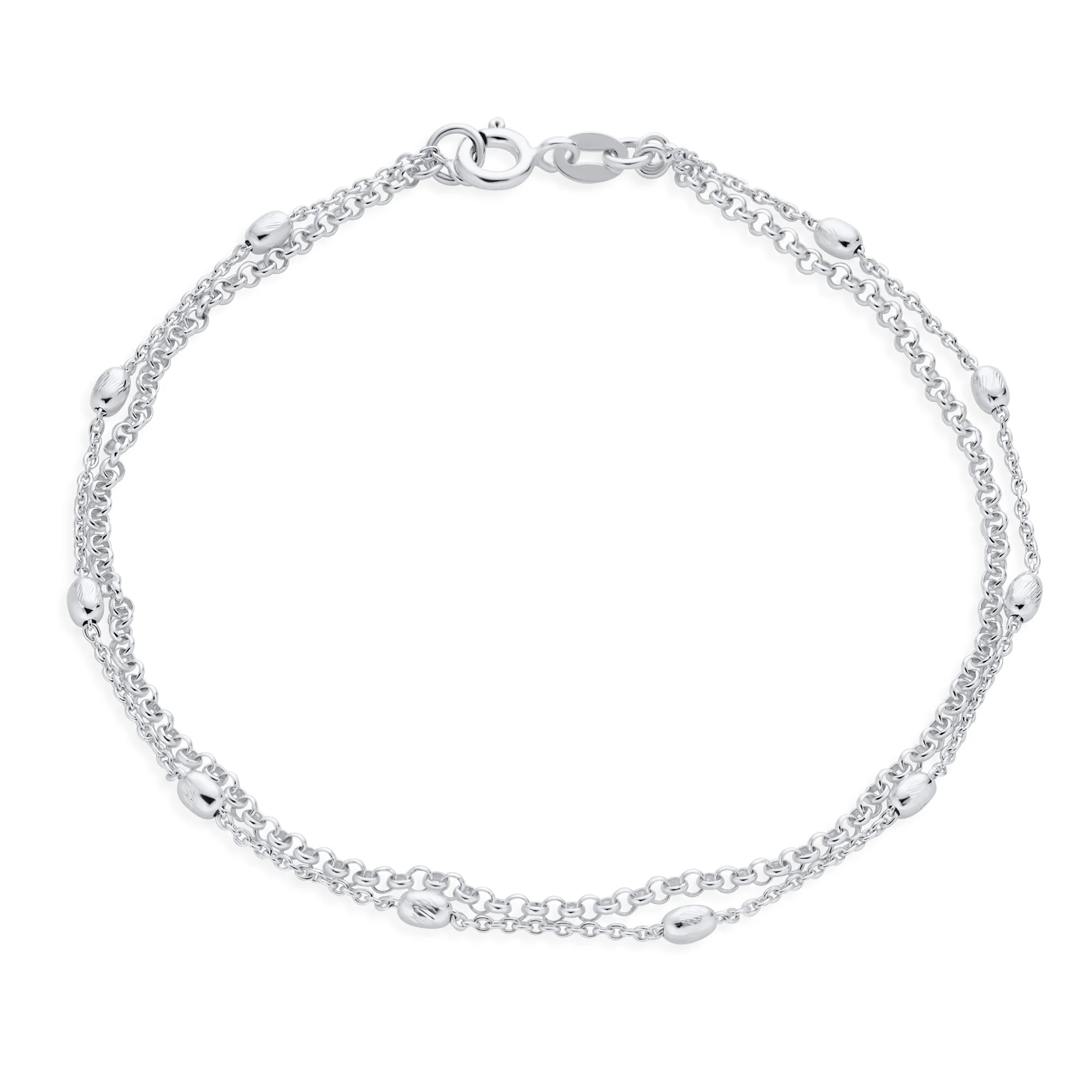 Simple Minimalist Sterling Silver Anklet Ankle Bracelet with Oval Beads 9 Inch - Image 2