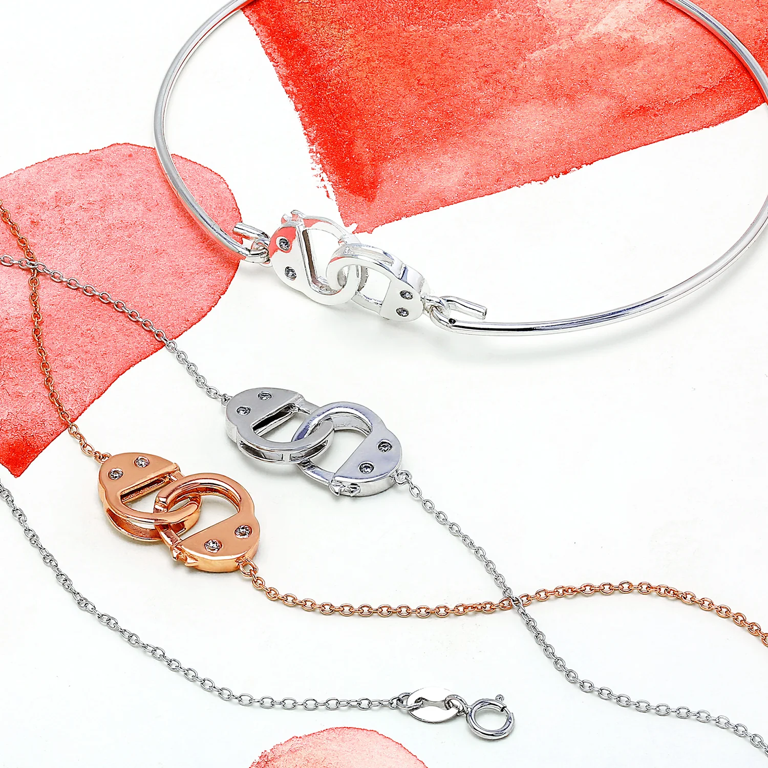 Minimalist Sterling Silver Bangle Bracelet with CZ Accent and Handcuff Design - Image 3