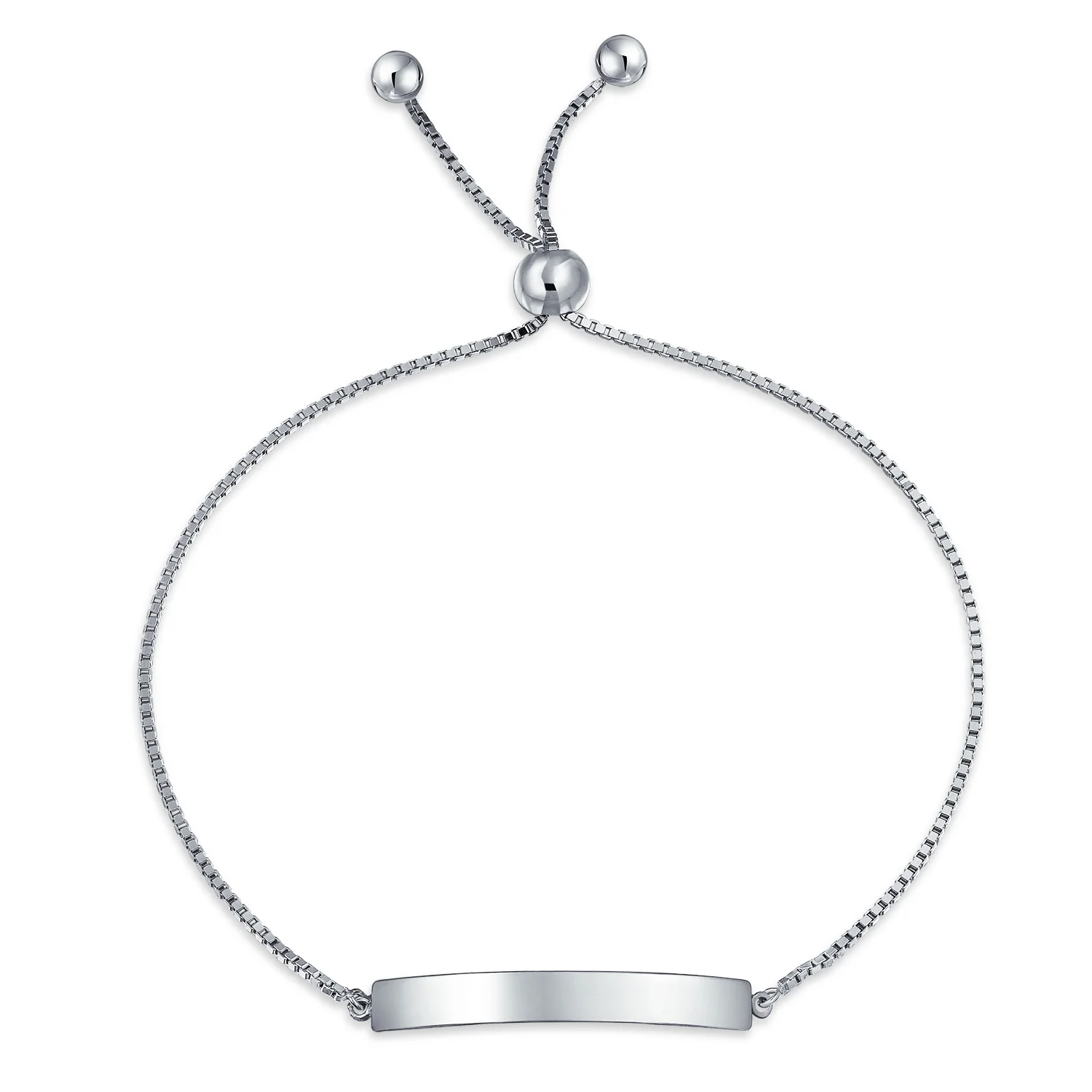 Minimalist Name Plated Bar Identification Tag ID Bolo Bracelet Sterling Silver Adjustable