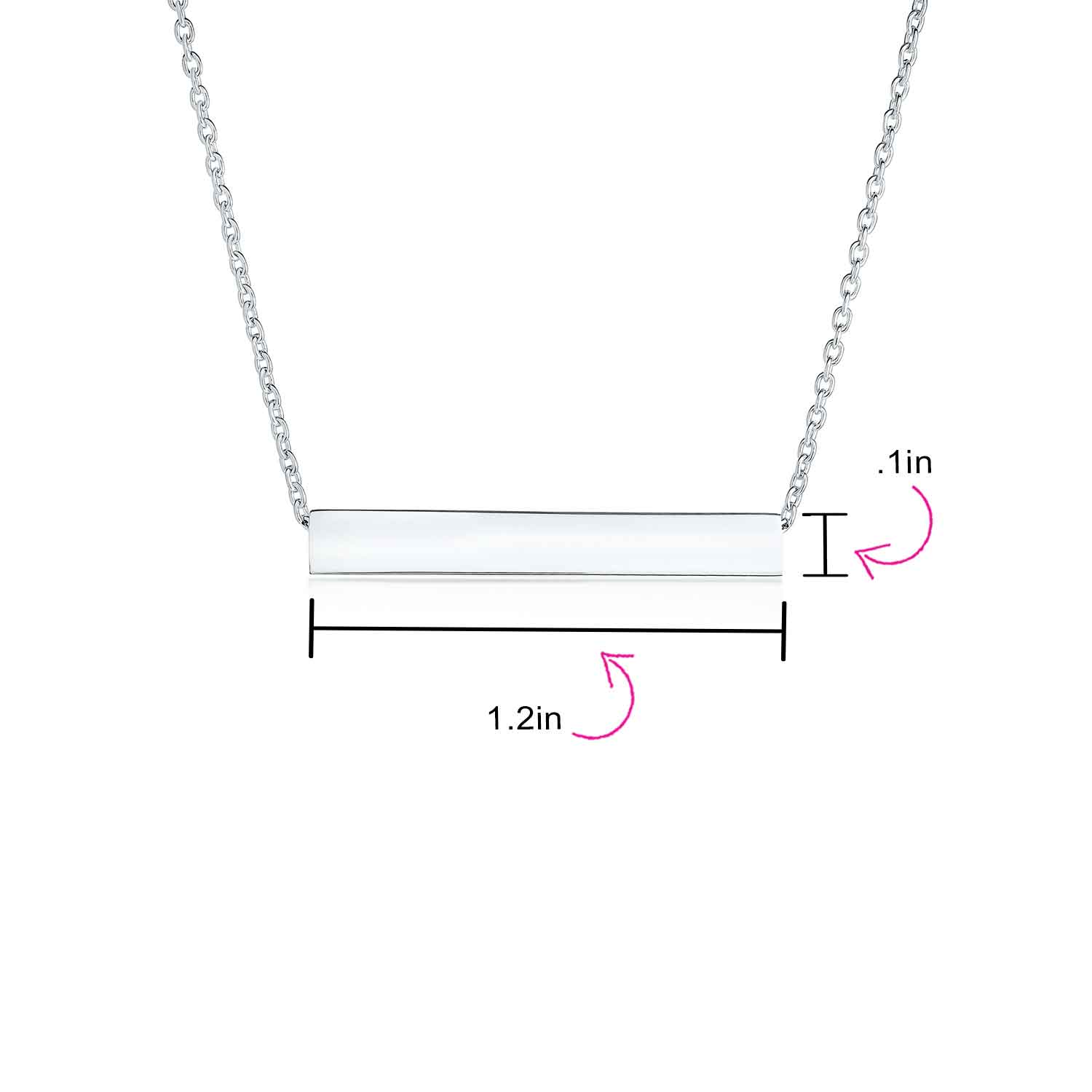 Geometric 3 Sided Tube Horizontal Bar Name Plate Pendant Necklace Silver - Image 4