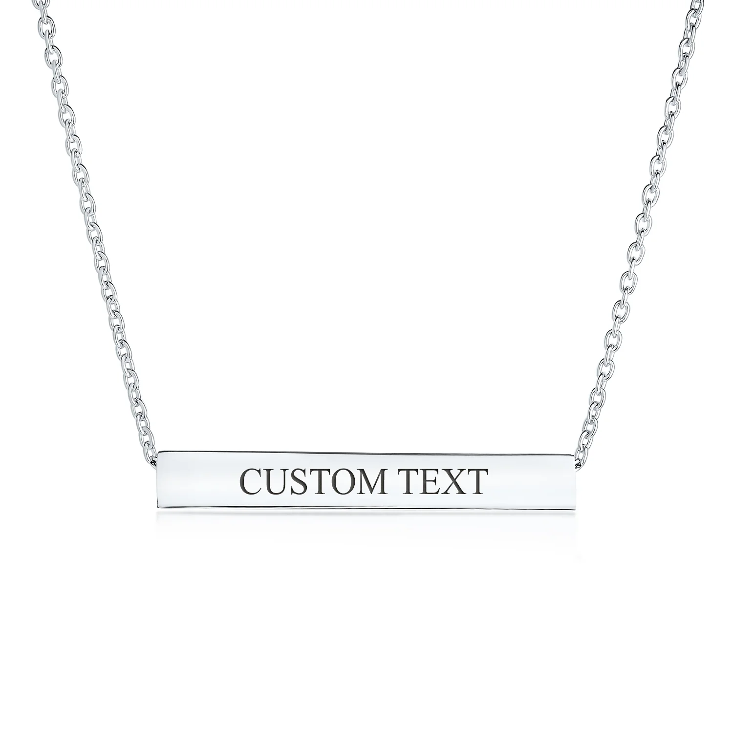 Geometric 3 Sided Tube Horizontal Bar Name Plate Pendant Necklace Silver - Image 5