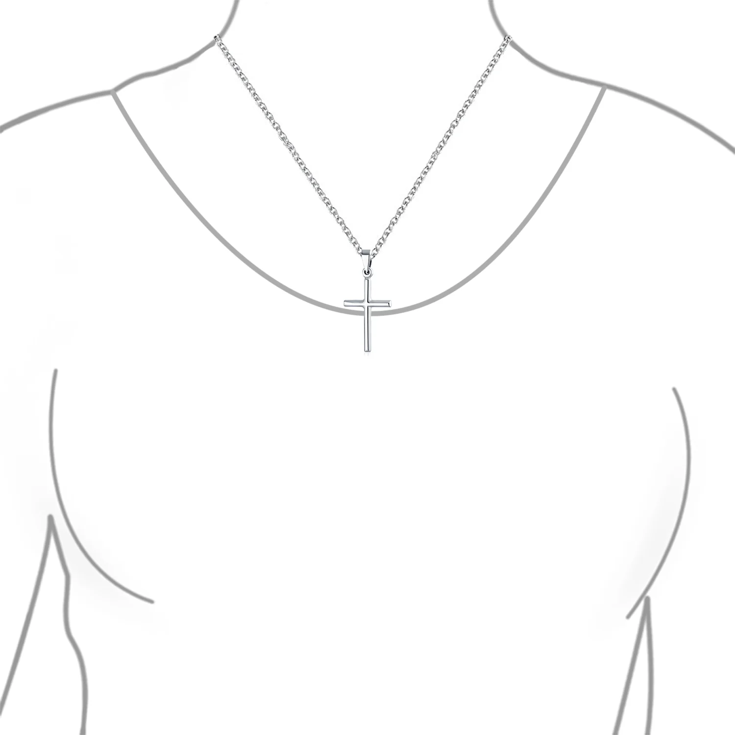Minimalist Tube Cross Pendant Necklace Polished Silver - Image 2