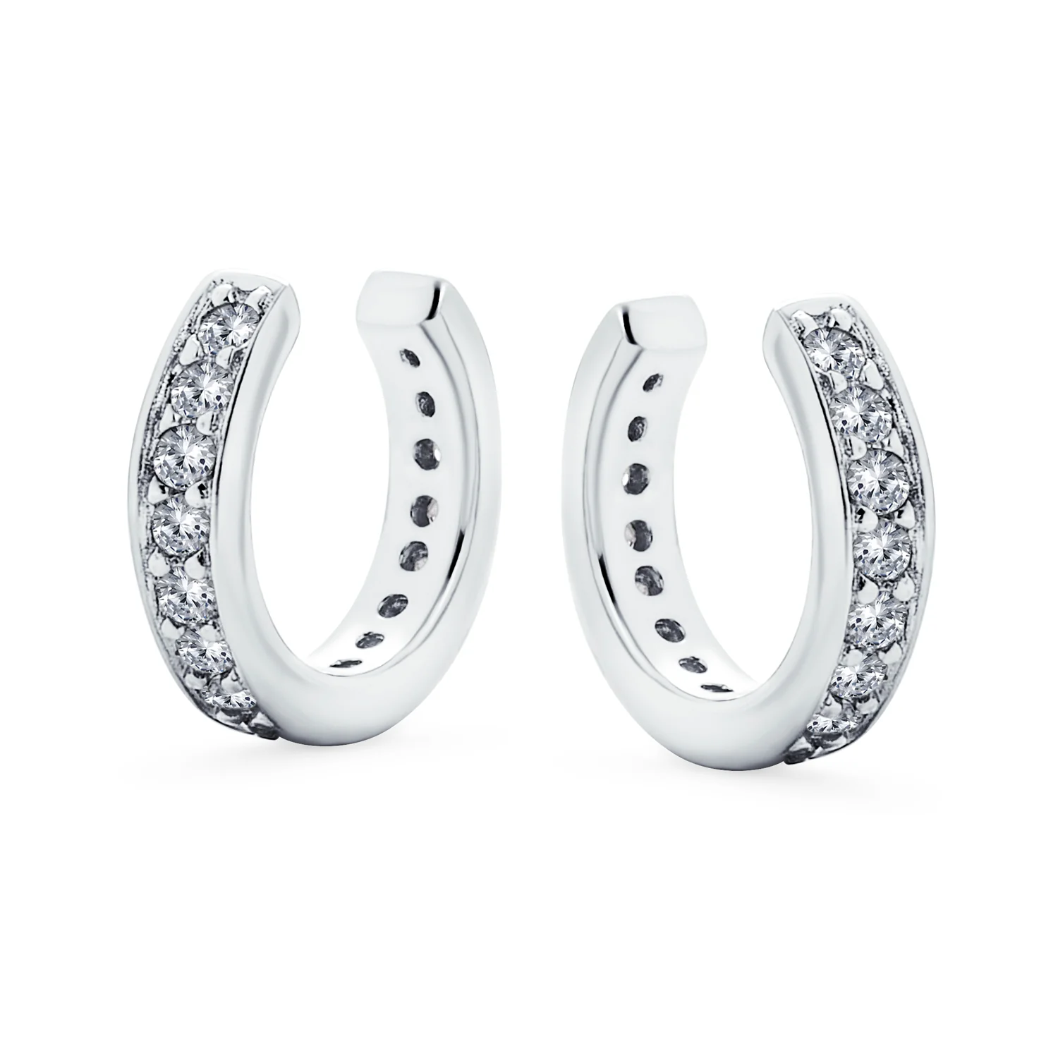 Set of 2 Ear Cuff Cartilage CZ Band Clip Wrap Helix Earrings Silver Gold Plated - Image 2