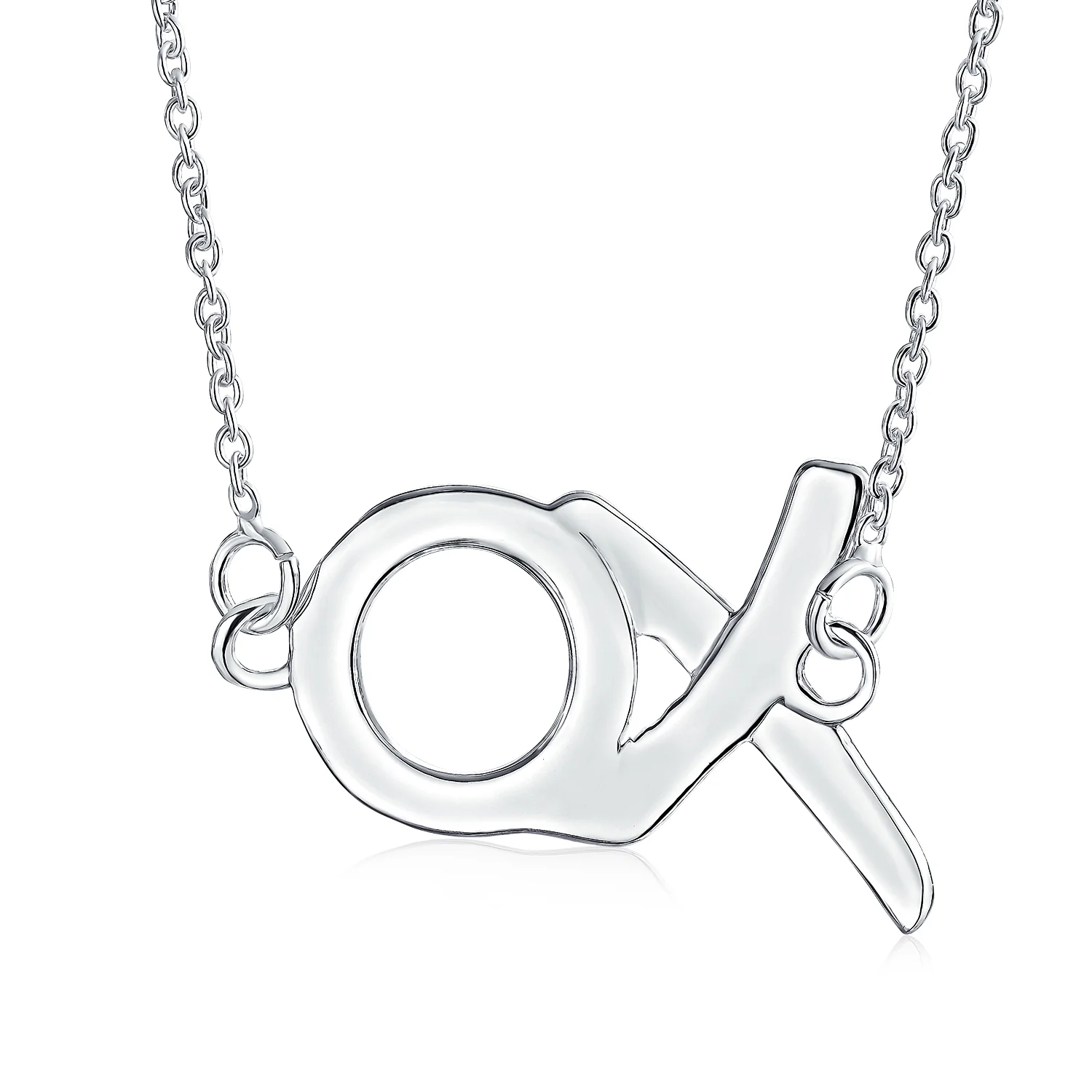 Minimalist XO Station Pendant Necklace in Sterling Silver with Chain - Image 2