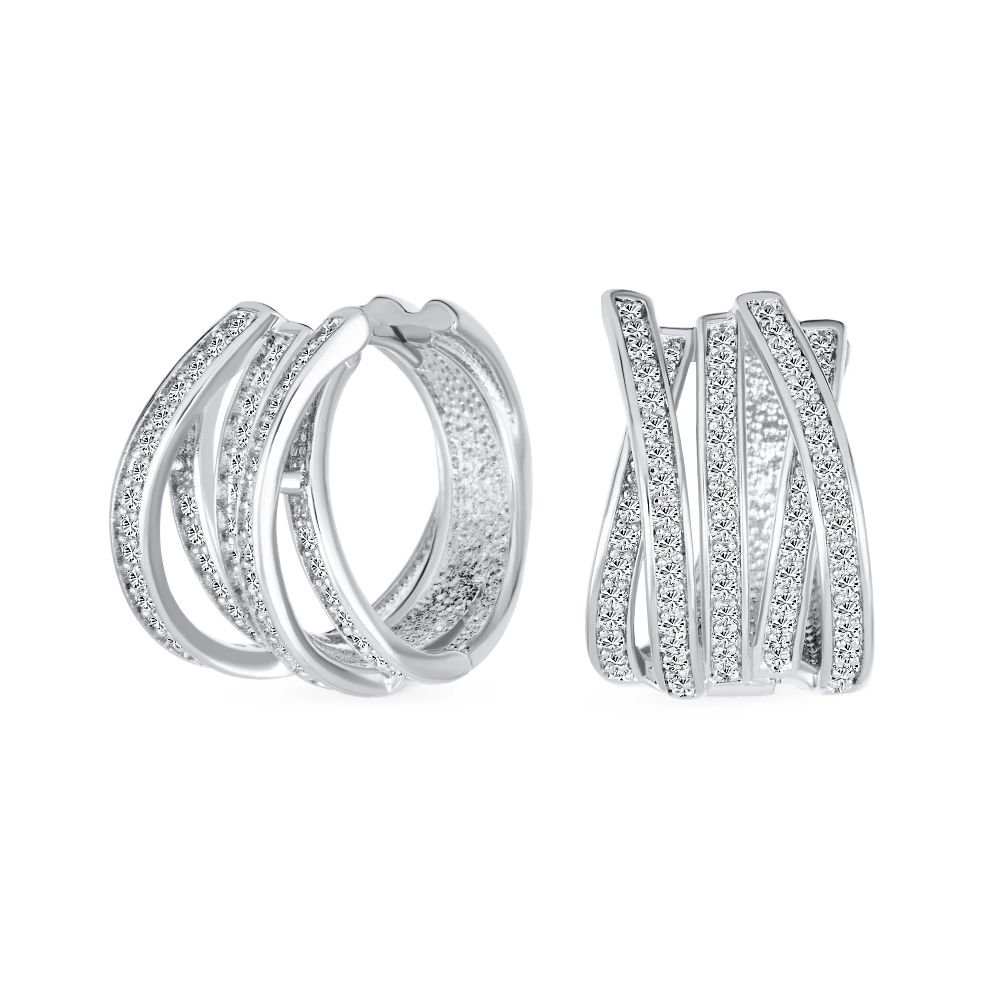 Elegant Micro Pave CZ Wide Open Criss Cross Huggie Hoop Earrings Gold Plated - Image 2
