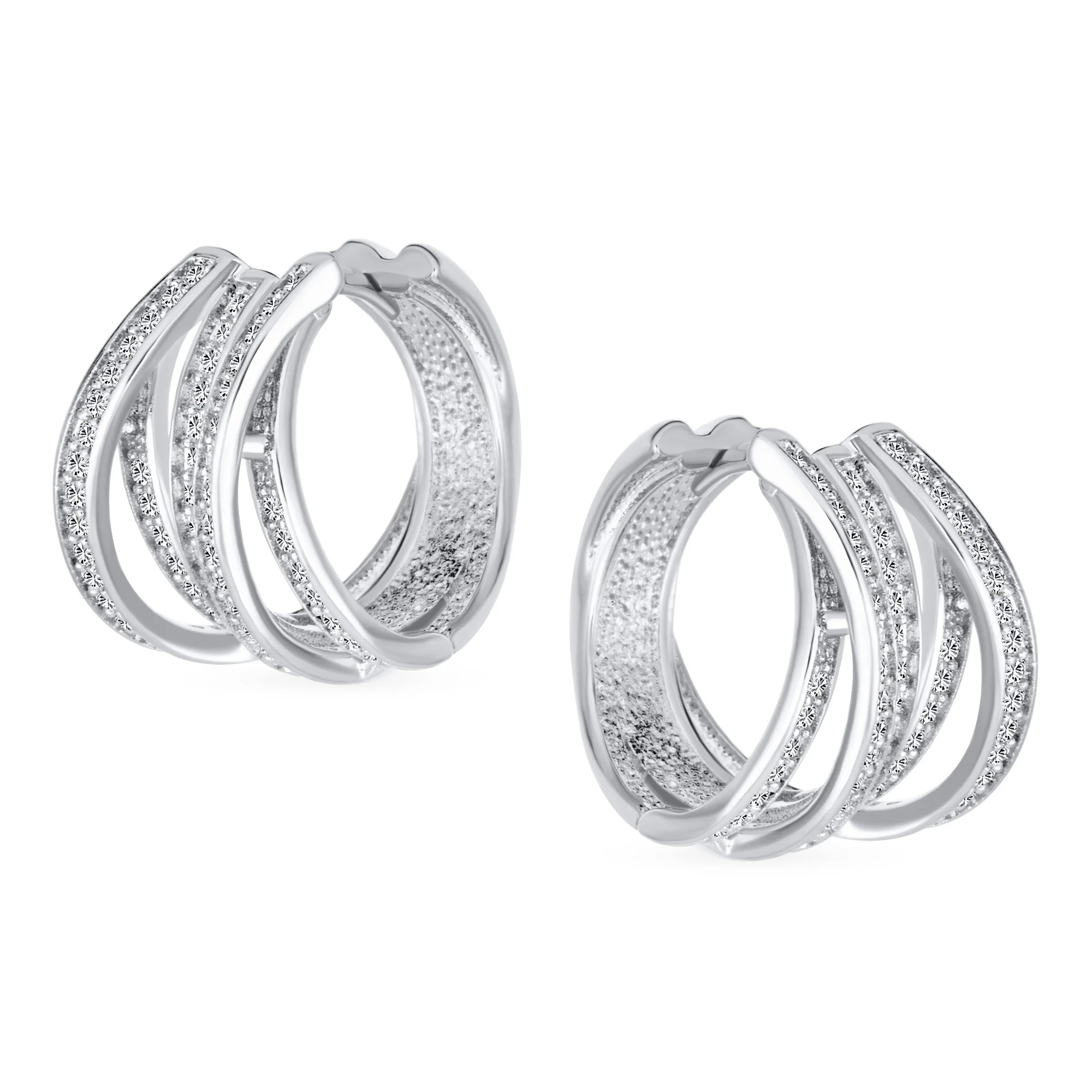 Elegant Micro Pave CZ Wide Open Criss Cross Huggie Hoop Earrings Gold Plated - Image 4