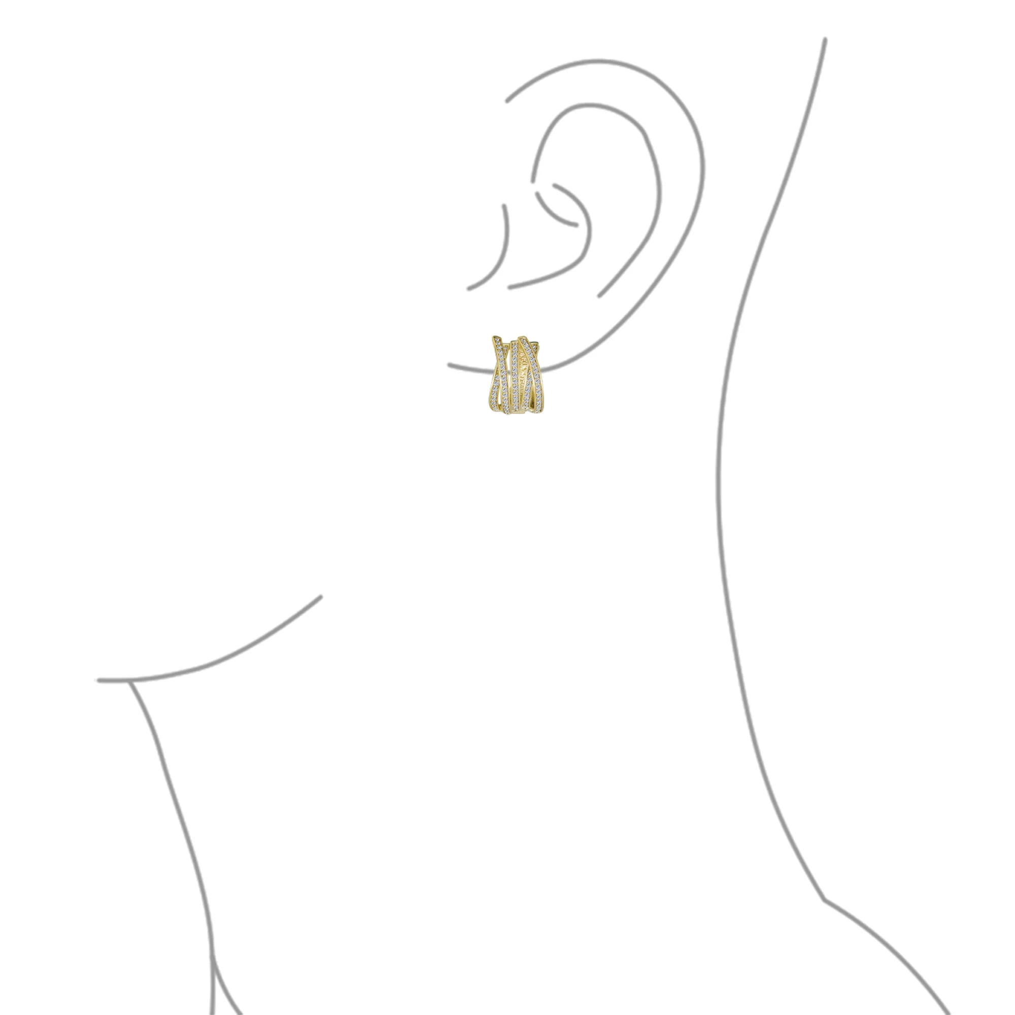 Elegant Micro Pave CZ Wide Open Criss Cross Huggie Hoop Earrings Gold Plated - Image 5