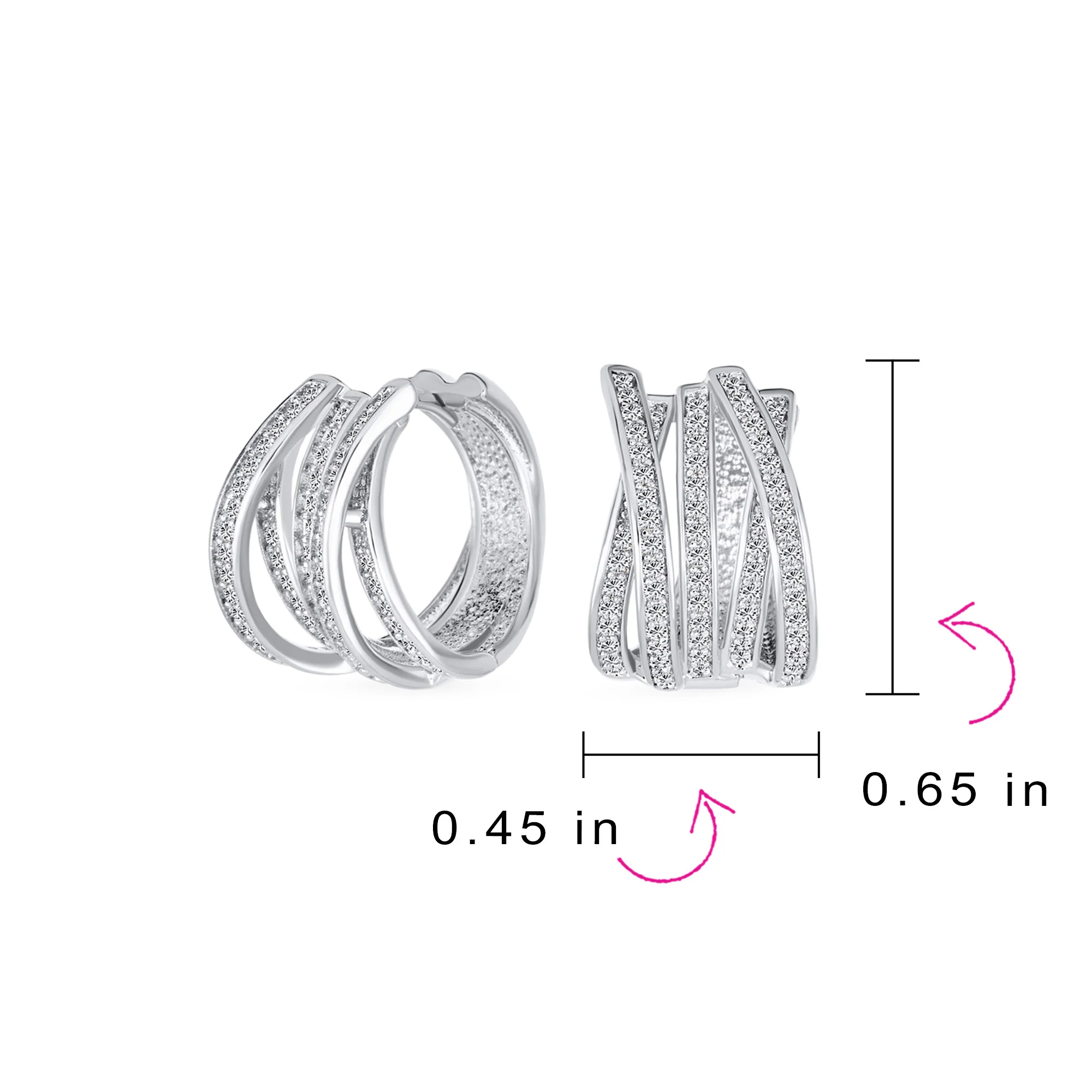 Elegant Micro Pave CZ Wide Open Criss Cross Huggie Hoop Earrings Gold Plated - Image 8