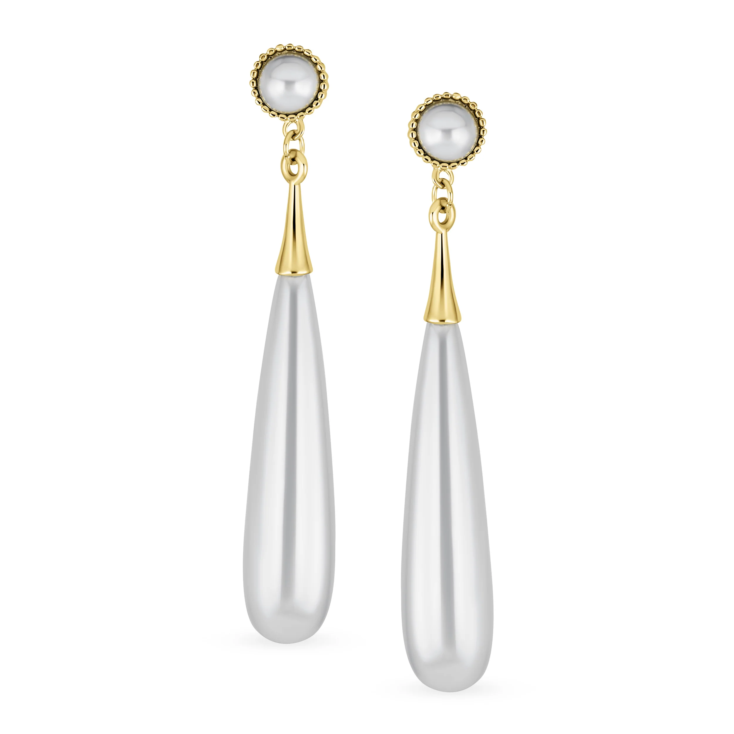 Bridal Linear Simulated Pearl Dangling Clip-on Earrings Gold - Image 3