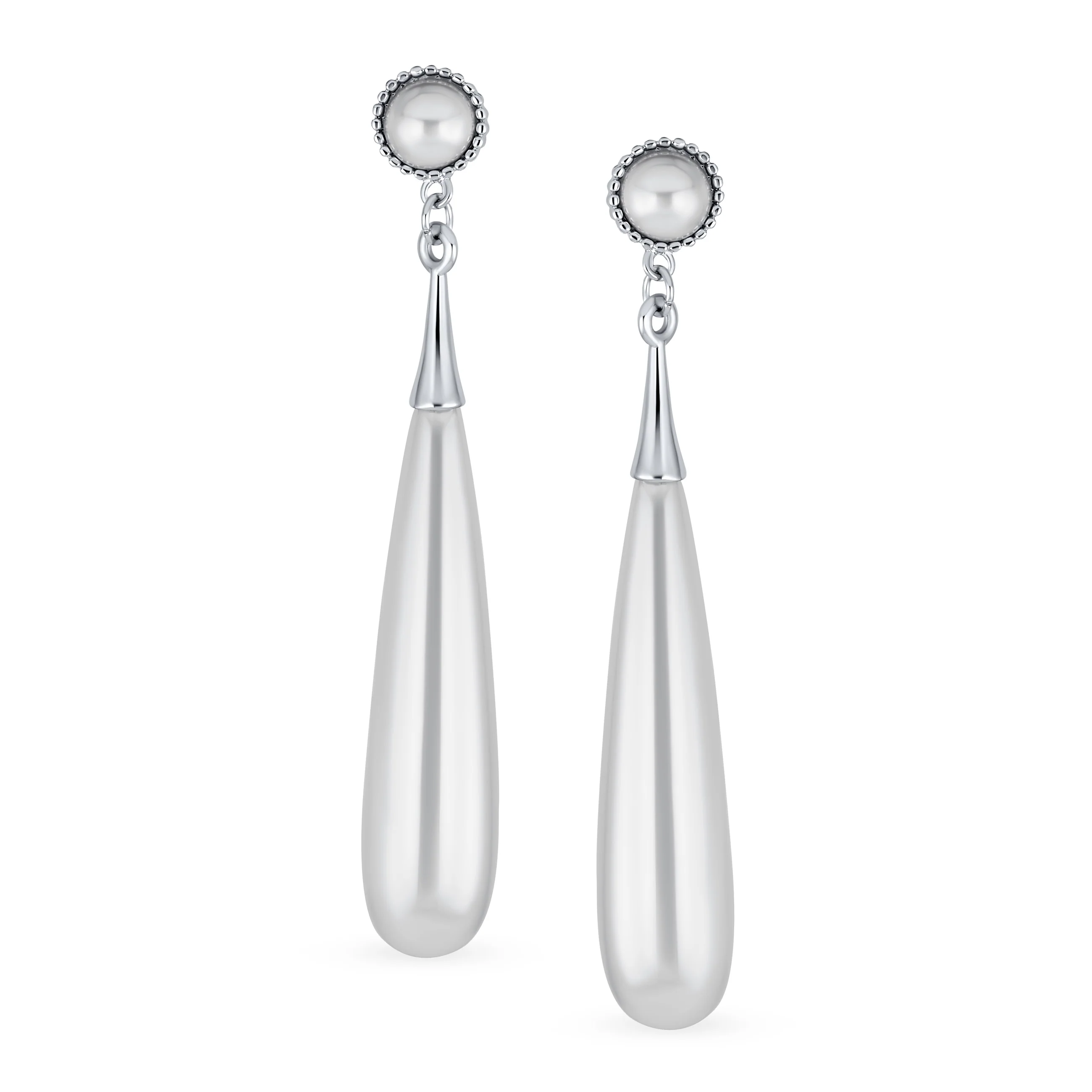 Bridal Linear Simulated Pearl Dangling Clip-on Earrings Gold - Image 4