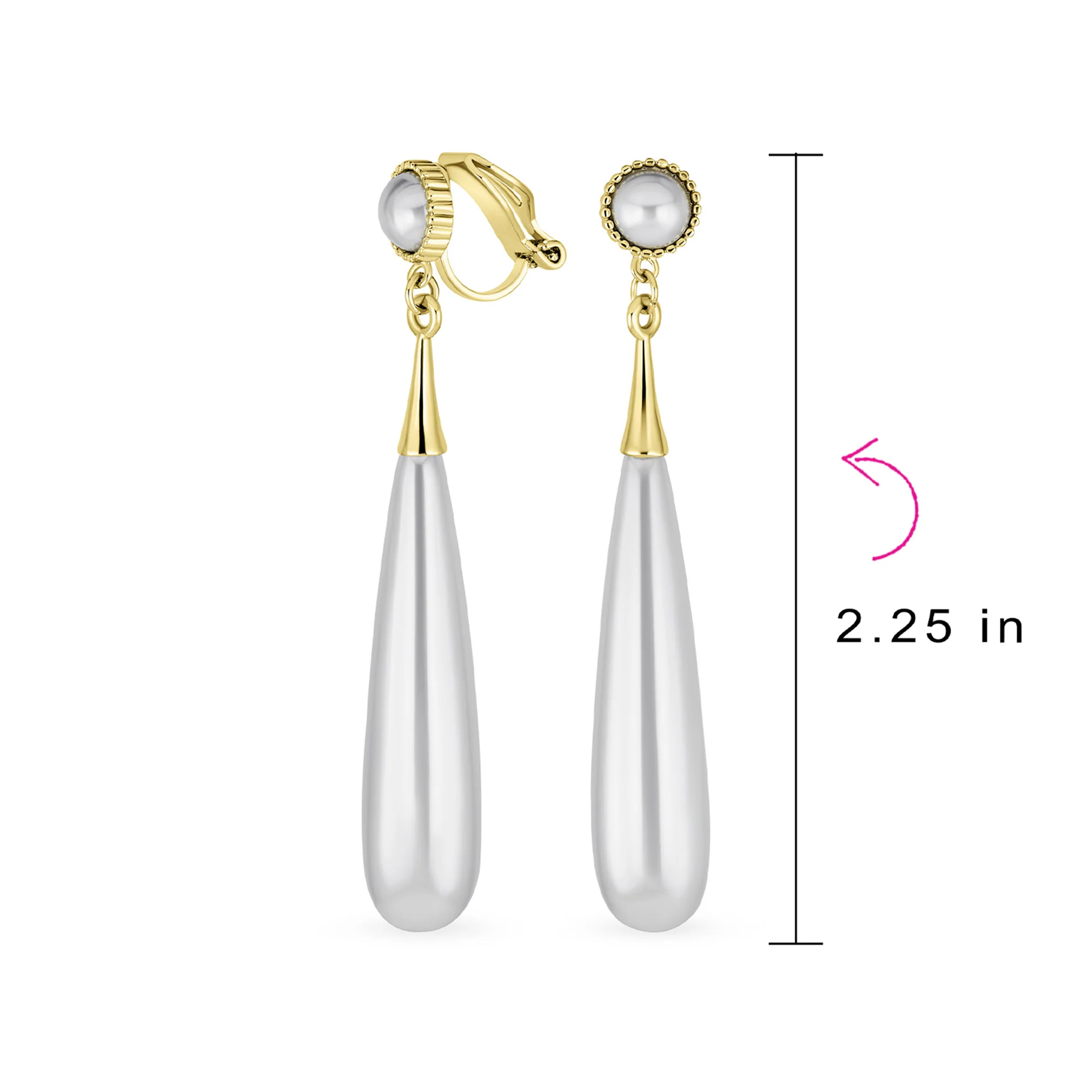 Bridal Linear Simulated Pearl Dangling Clip-on Earrings Gold - Image 9