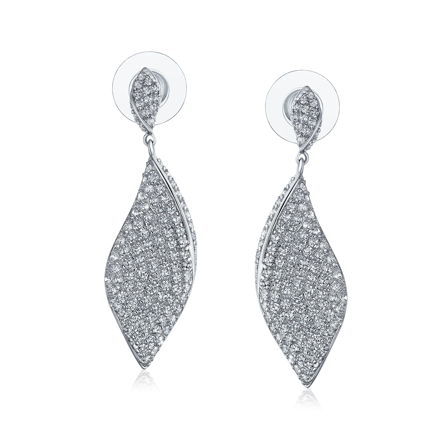 Modern Bridal Pave Cubic Zirconia Dangling Statement Teardrop Chandelier Earrings Silver Plated - Image 2