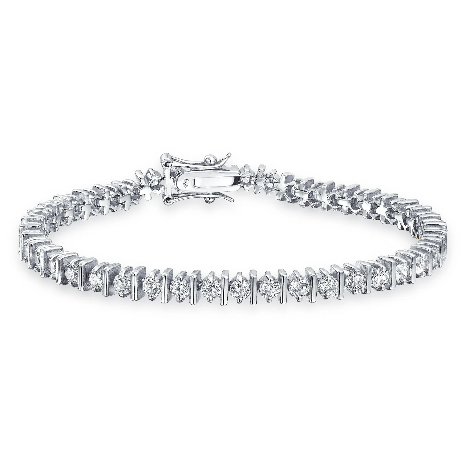 Classic 10CT CZ Solitaire Tennis Bracelet Cubic Zirconia .925 Sterling Silver 7 Inch - Image 2
