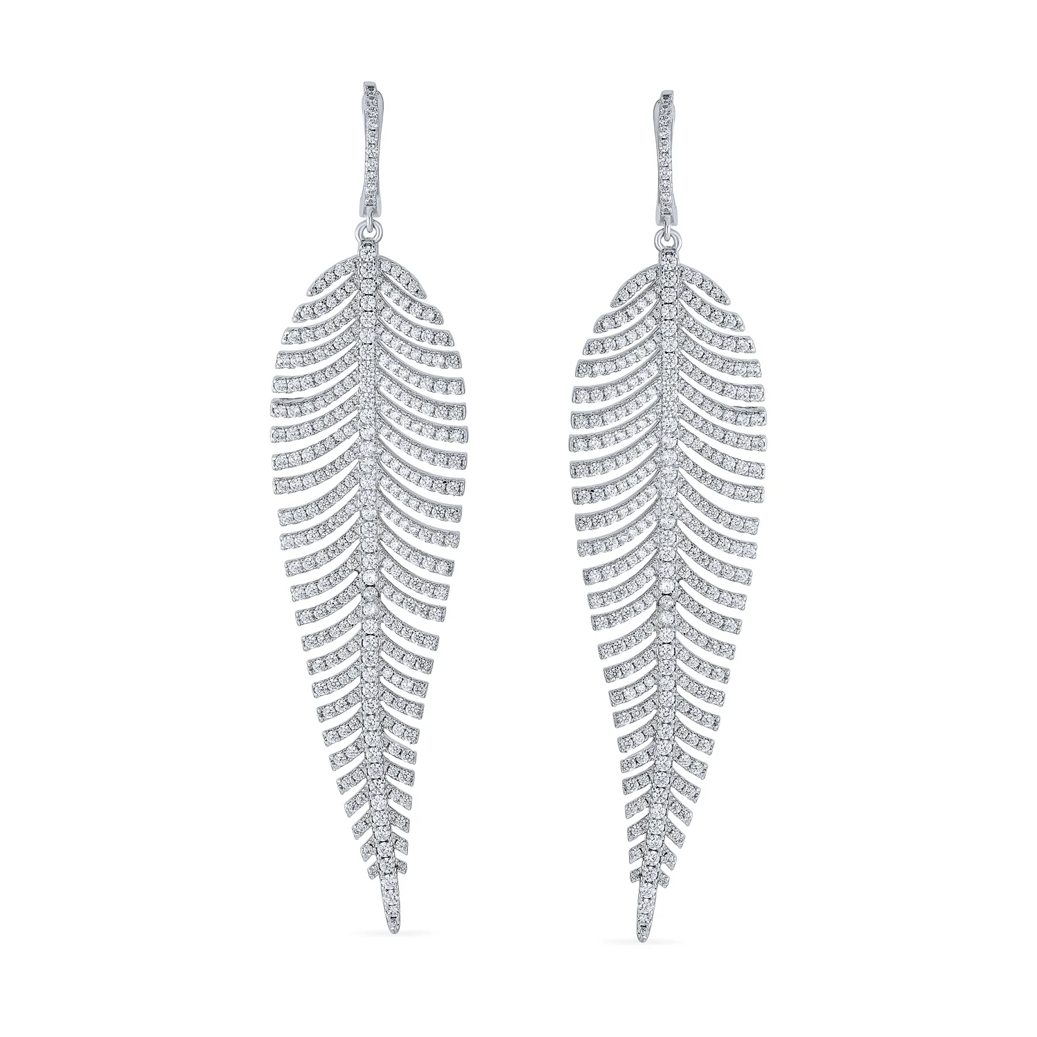 Modern Bride Dangle Chandelier Earrings with CZ Leaf Wedding - Image 2