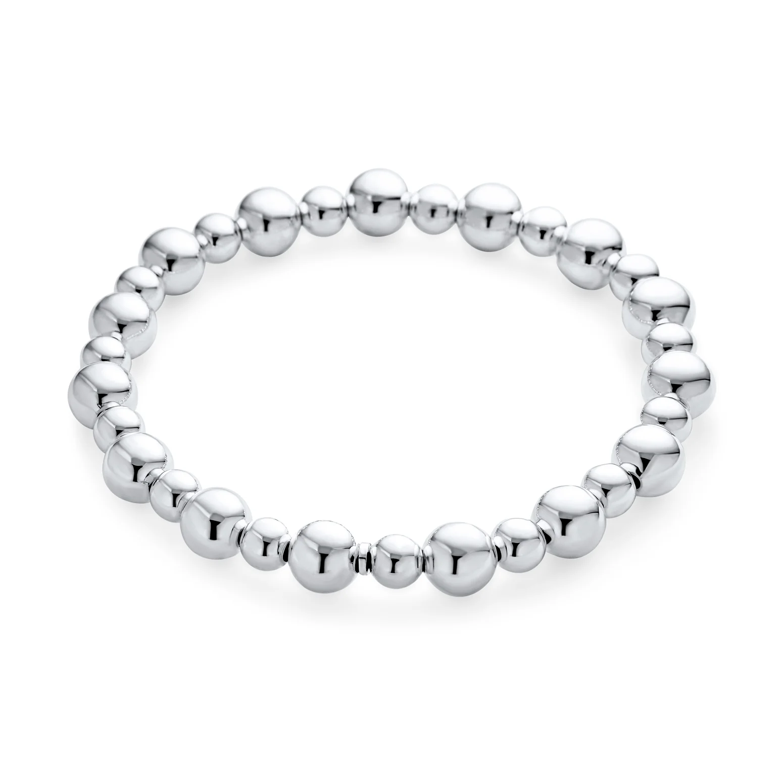 Modern Classic Alternating 5 & 8MM Polished Ball Bead .925 Sterling Silver Stretch Bracelet - Image 2