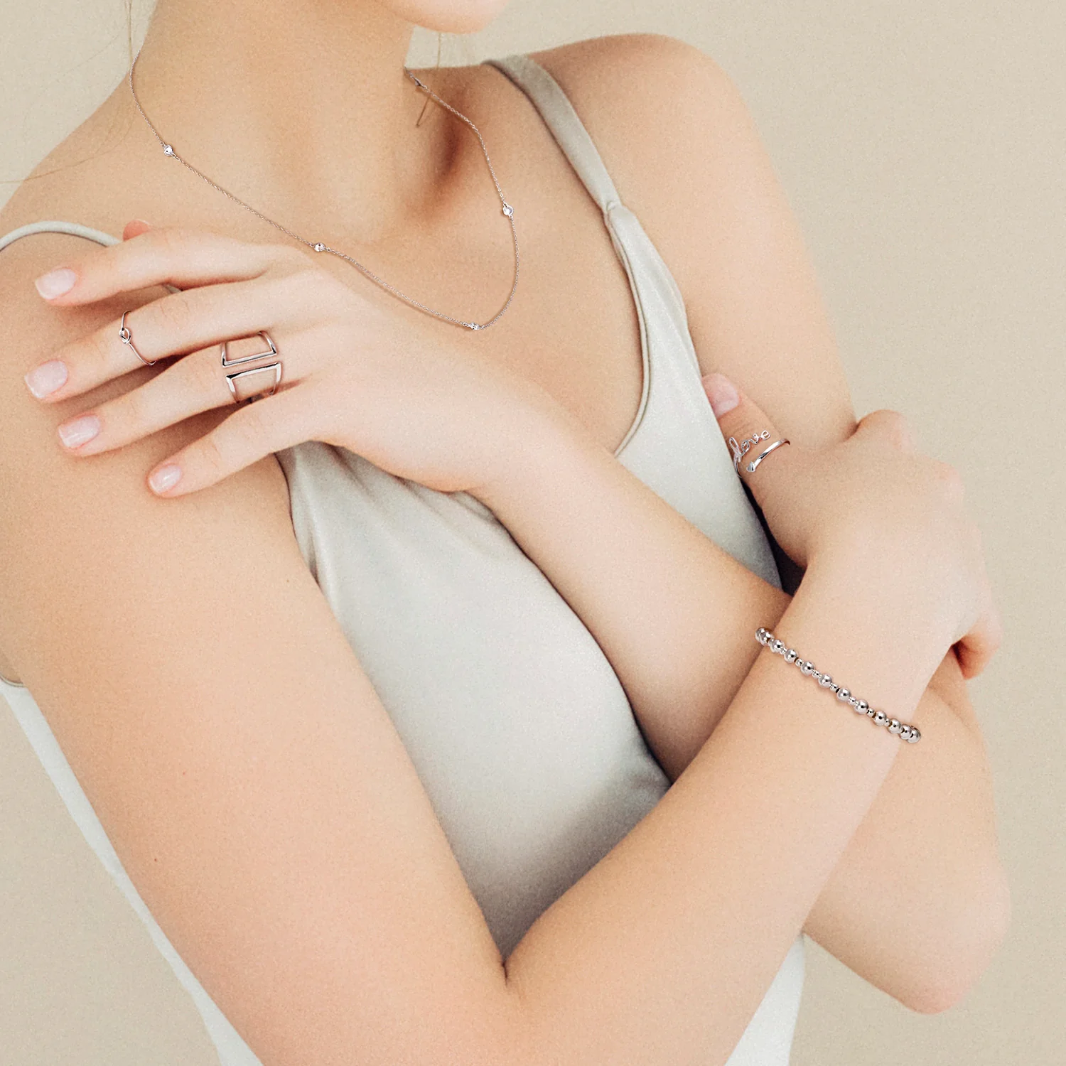 Classic Round Alternating 3-5MM Ball Bead Stretch Bracelet .925 Sterling Silver - Image 6