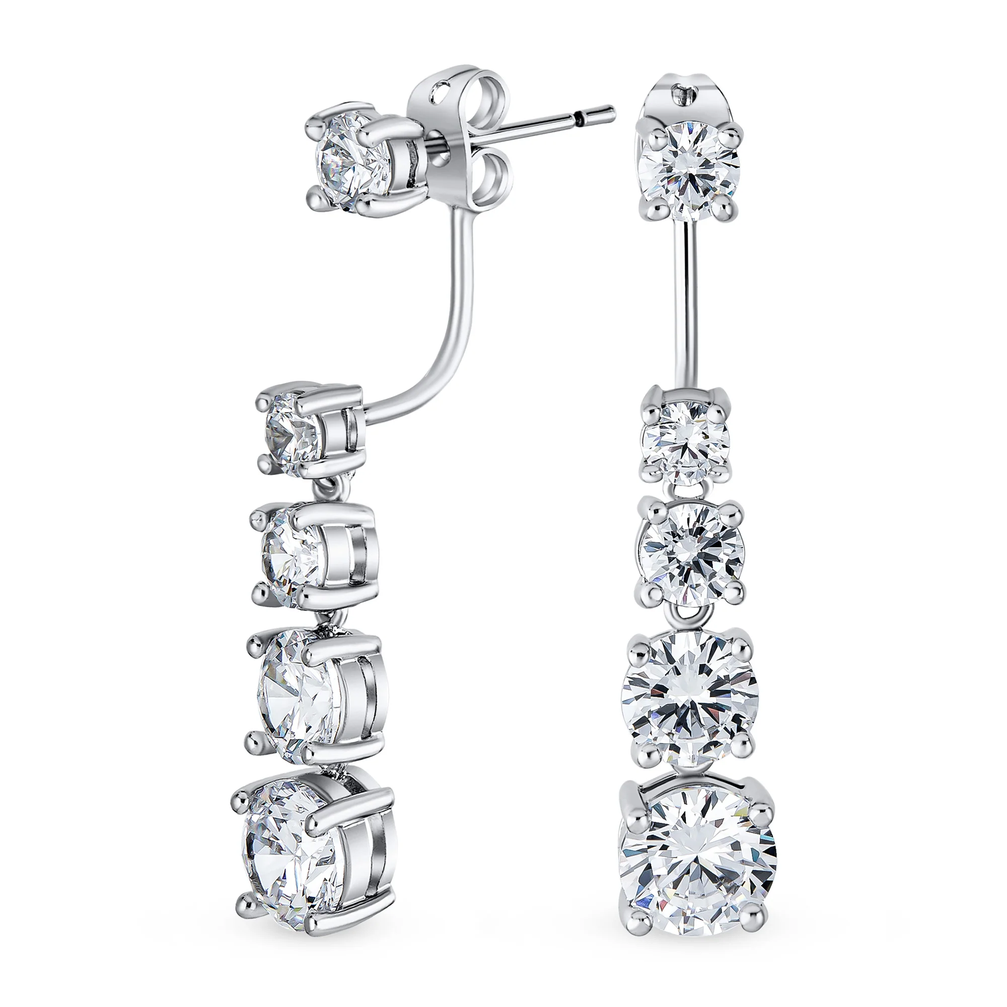 Graduated Cubic Zirconia CZ Stud with Long Linear Jacket Removable Earrings