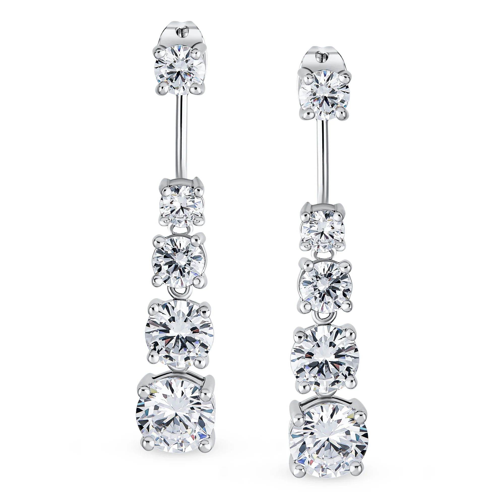 Graduated Cubic Zirconia CZ Stud with Long Linear Jacket Removable Earrings - Image 2