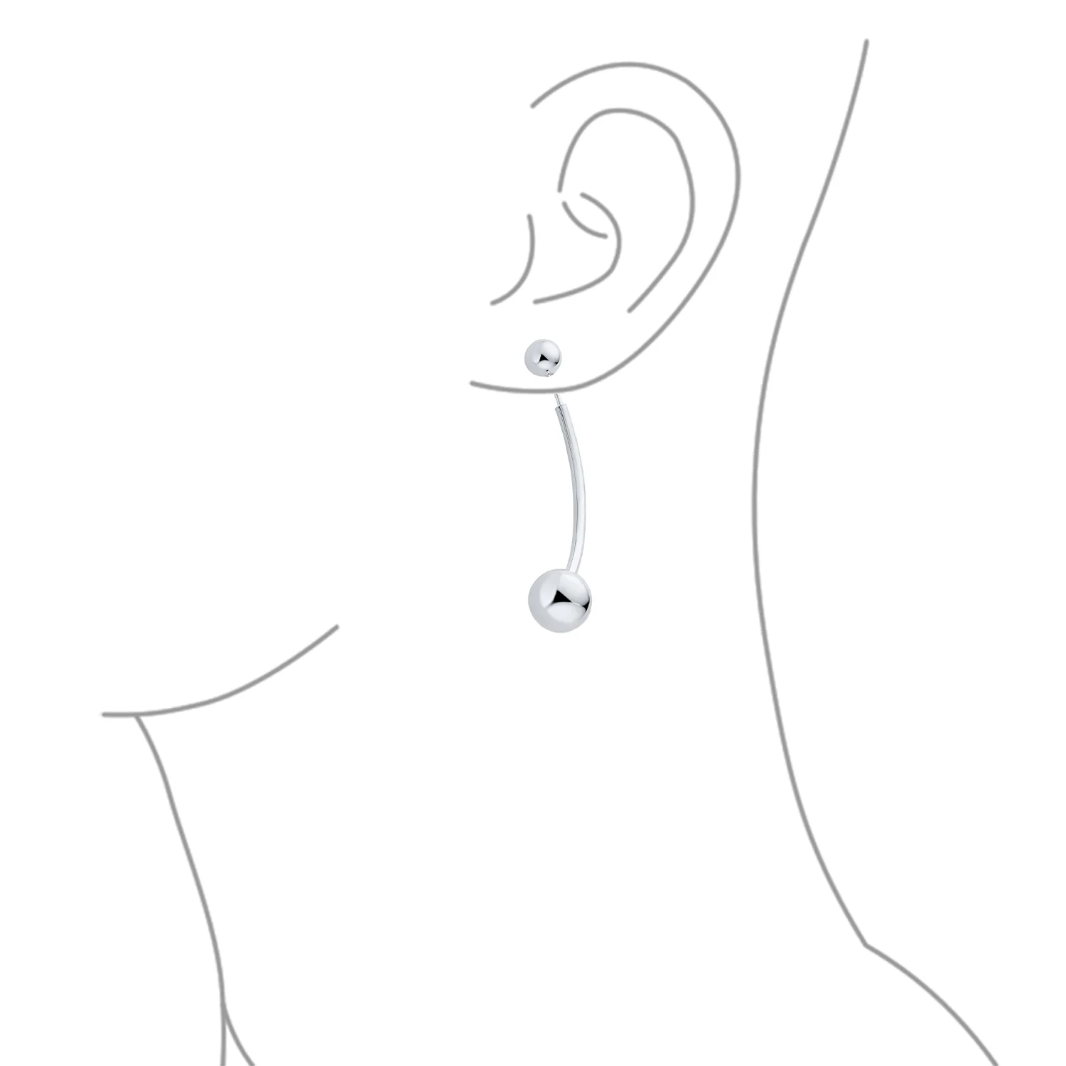 Modern Geometric Long Bar Double Bead Ball Drop Earrings .925 Sterling Silver - Image 3