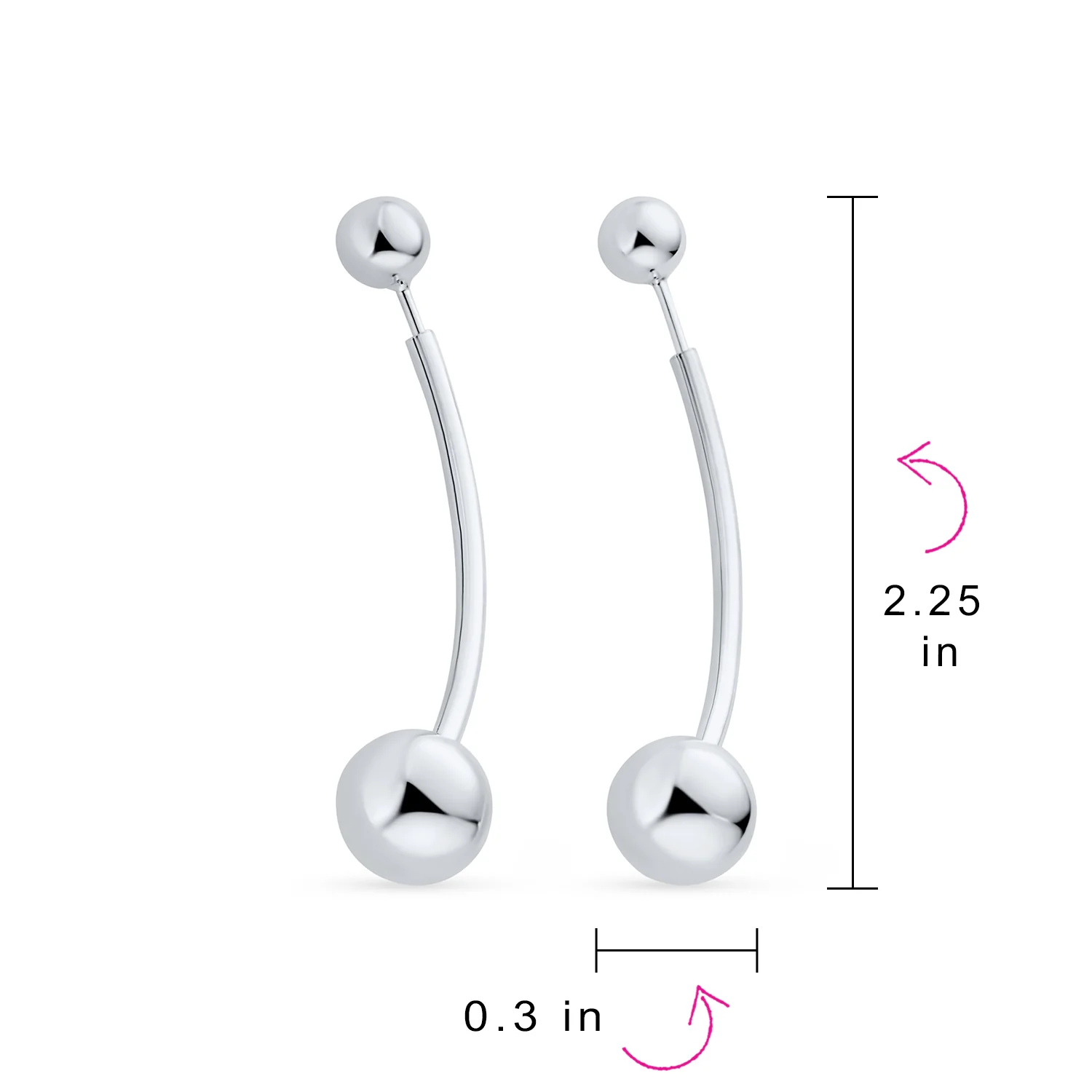 Modern Geometric Long Bar Double Bead Ball Drop Earrings .925 Sterling Silver - Image 4