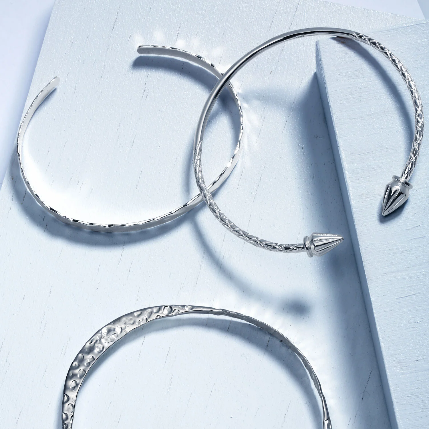 Modern Round Square Stackable Hammered Matte Finish Bangle Bracelet .925 Sterling Silver - Image 3
