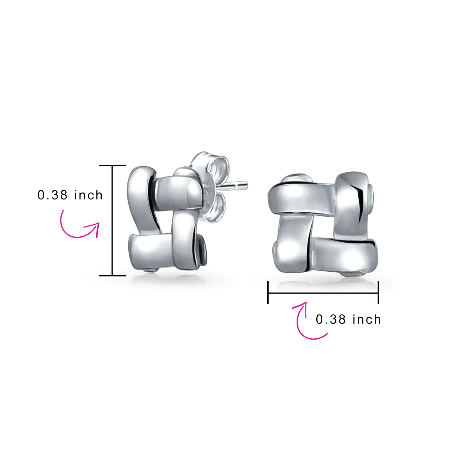 Modern Simple Geometric Square Open Basket Weave Stud Earrings Plain Sterling Silver - Image 5