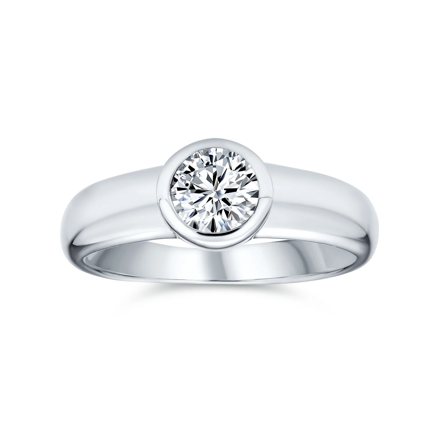 Modern Simple 1CT Cubic Zirconia CZ Bezel Set Round Solitaire Engagement Ring .925 Sterling Silver - Image 2