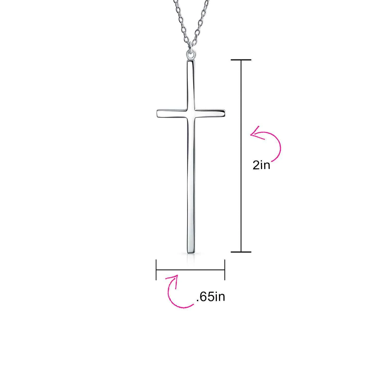 Modern Simple Long Thin Religious Cross Pendant Necklace Gold Plated .925 Sterling Silver - Image 7