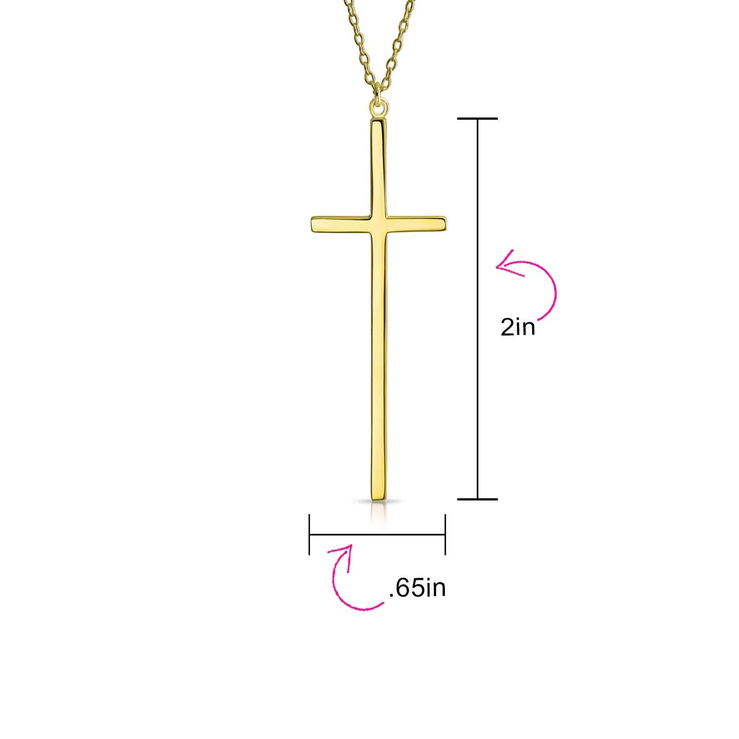 Modern Simple Long Thin Religious Cross Pendant Necklace Gold Plated .925 Sterling Silver - Image 9