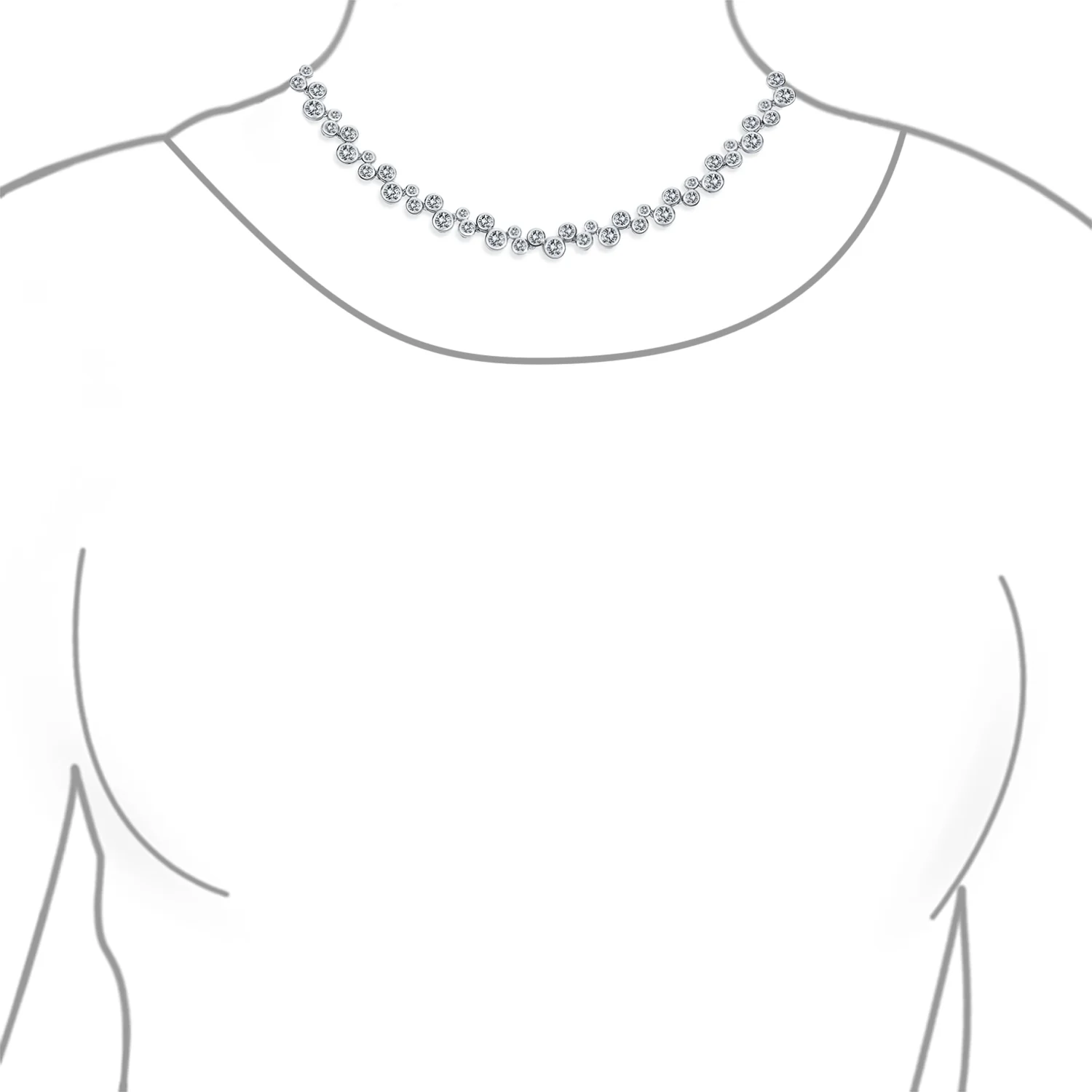 Modern Bride Zig Zag Cocktail CZ Round Bubble Bezel Set Zirconia Tennis Necklace 16 Inch - Image 3
