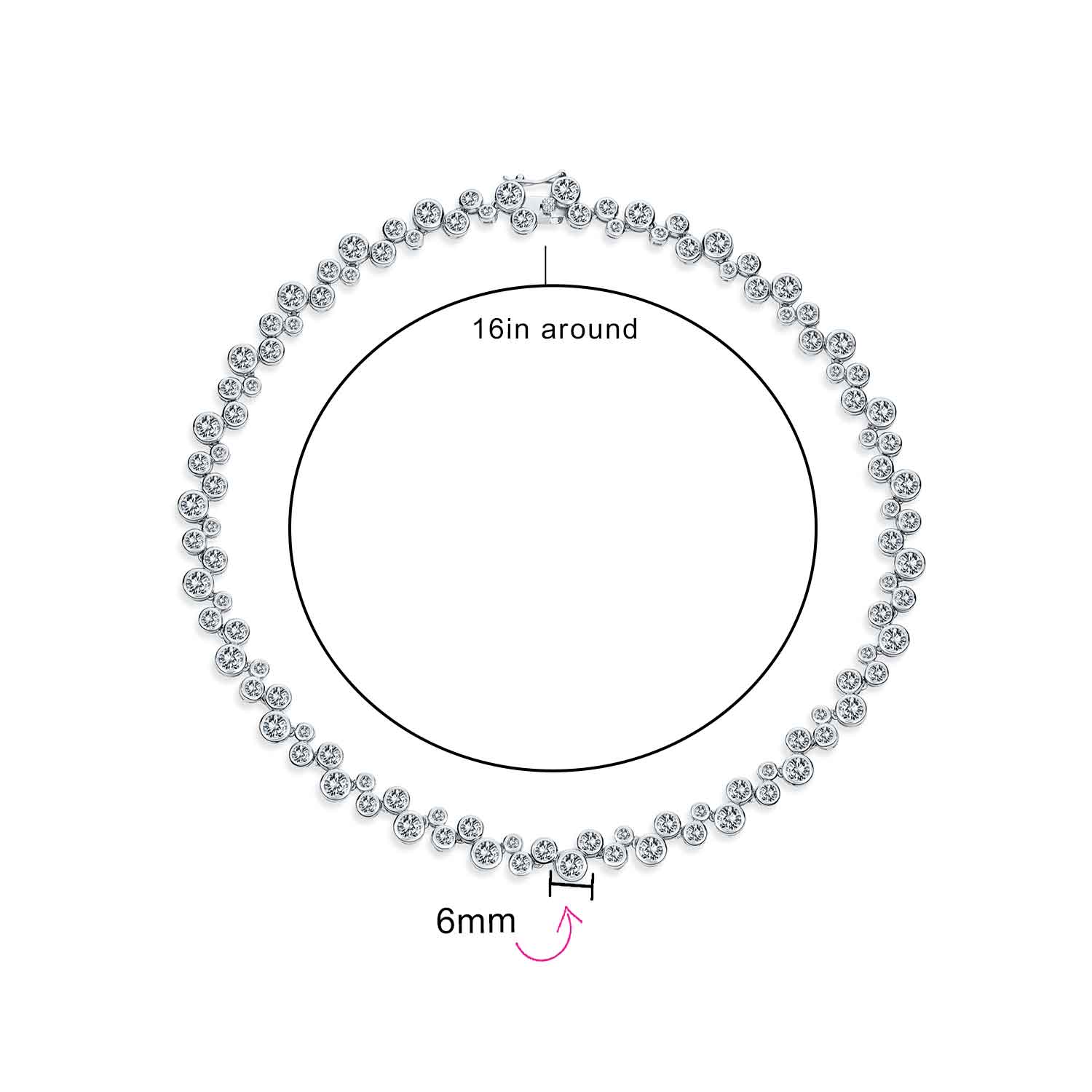 Modern Bride Zig Zag Cocktail CZ Round Bubble Bezel Set Zirconia Tennis Necklace 16 Inch - Image 4
