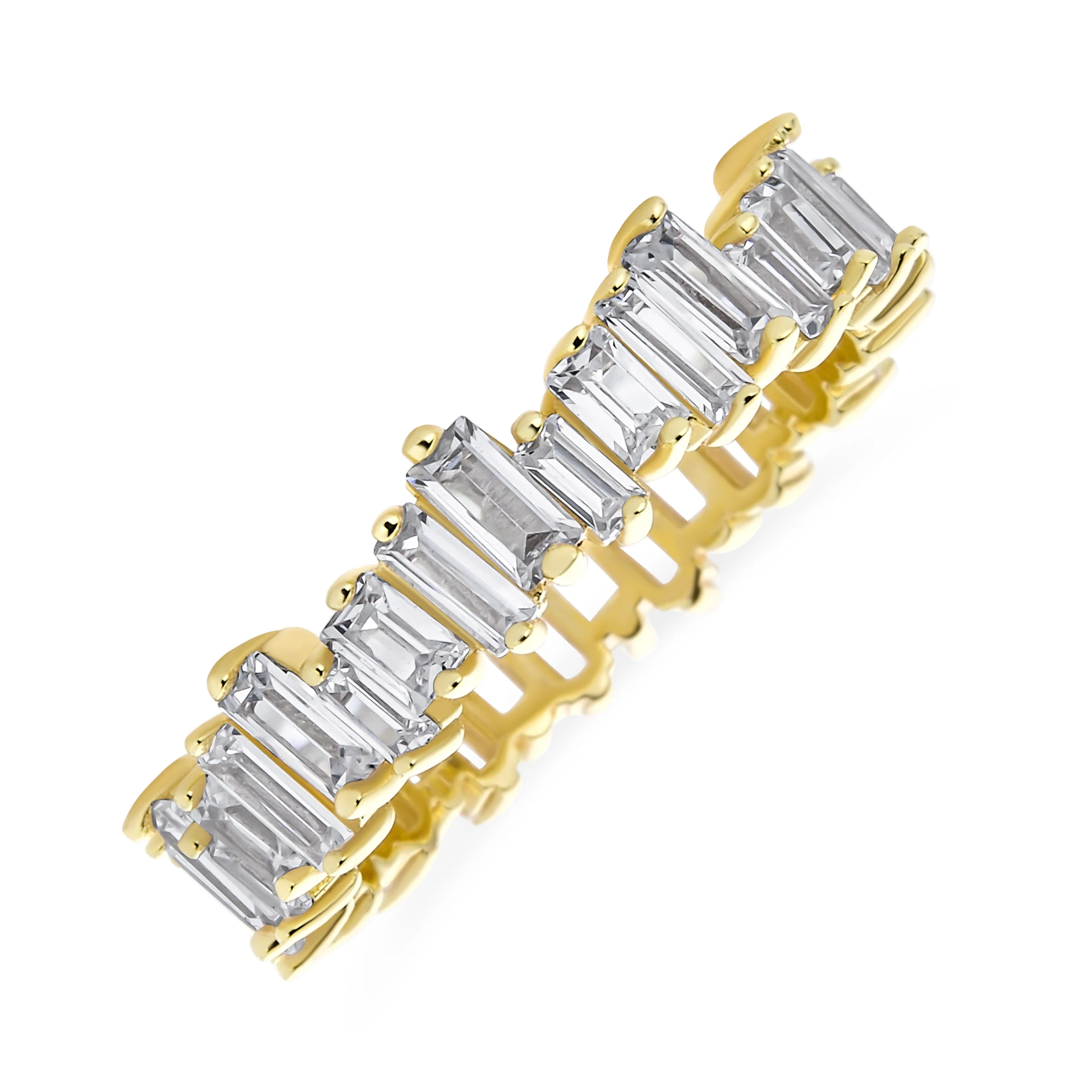 CZ Zig Zag Baguette Eternity Wedding Band Ring Gold Plated .925 Sterling Silver