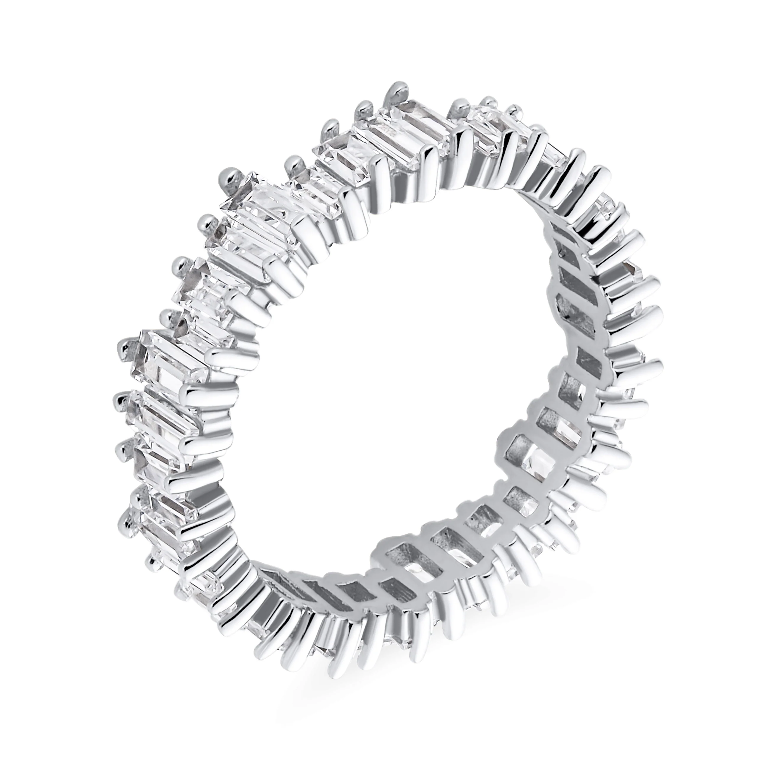CZ Zig Zag Baguette Eternity Wedding Band Ring Gold Plated .925 Sterling Silver - Image 4