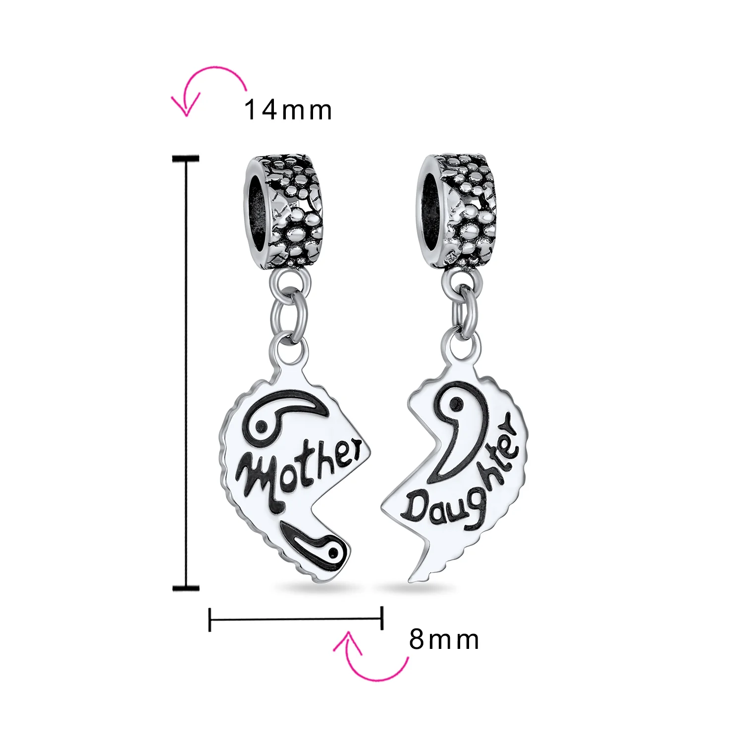 Mother Daughter Puzzle 2 Piece Split Heart Sisters Bead Charm Sterling Silver - Image 5