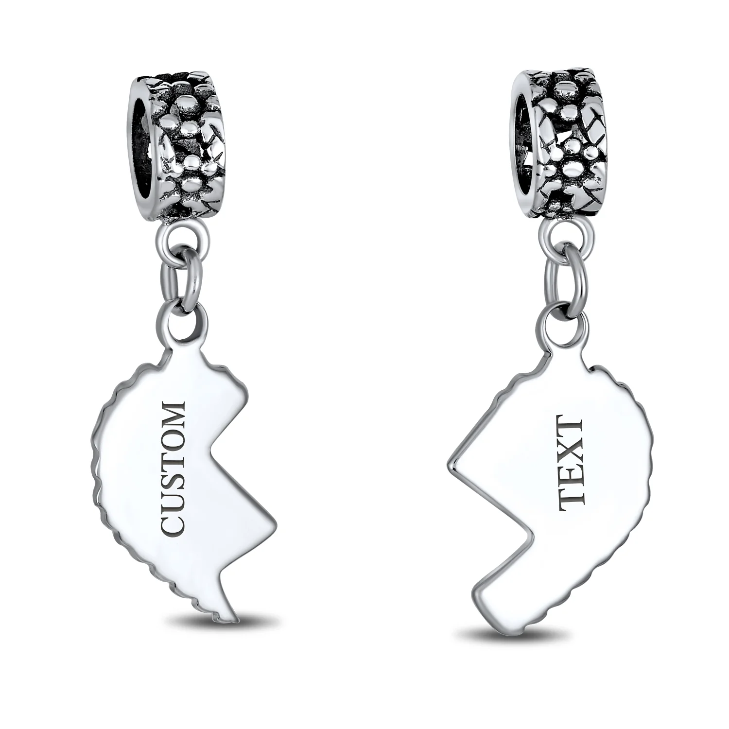 Mother Daughter Puzzle 2 Piece Split Heart Sisters Bead Charm Sterling Silver - Image 6