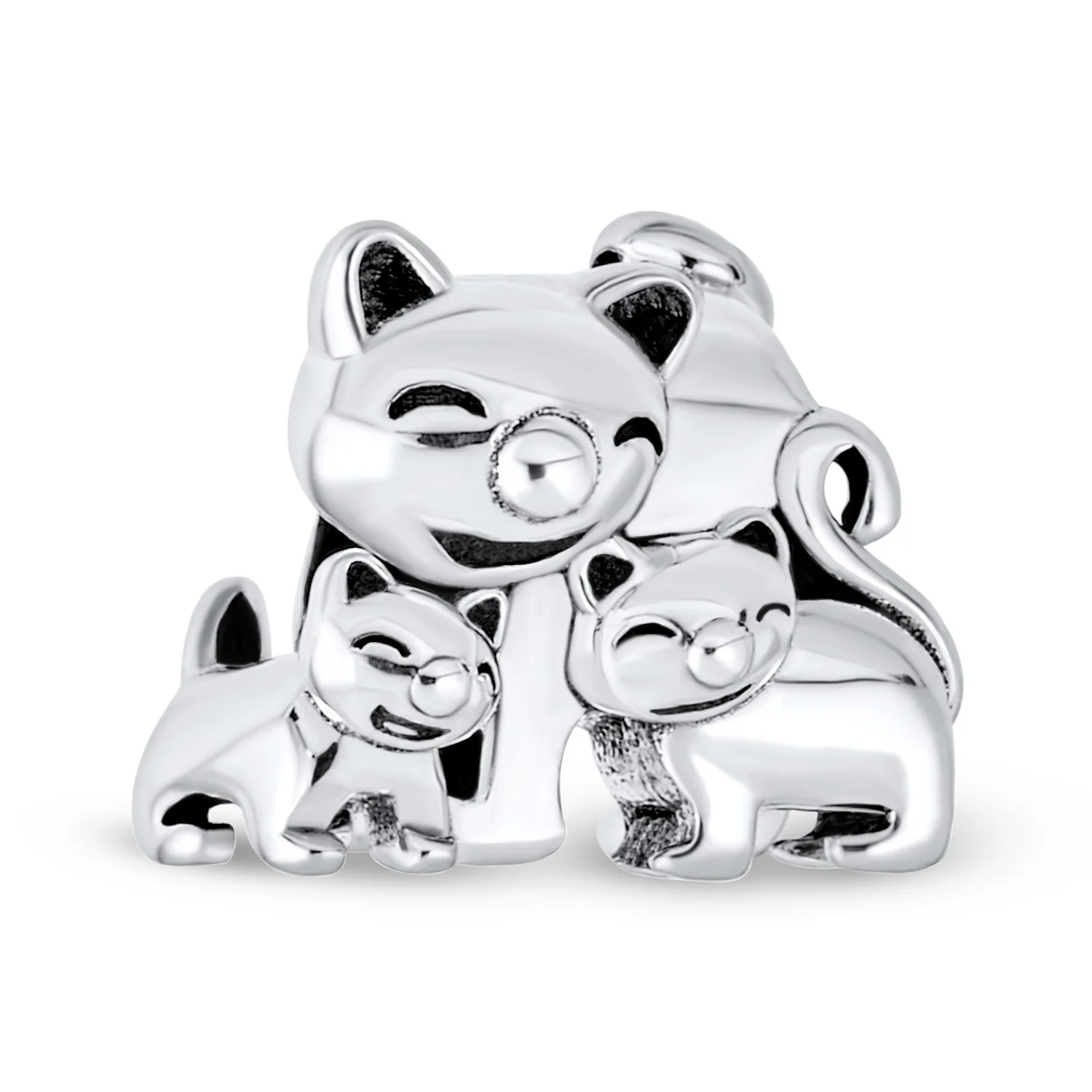 Set of 2 Mommy Cat & Kittens Family &  I Love My Cat Round Charm Bead Silver - Image 2
