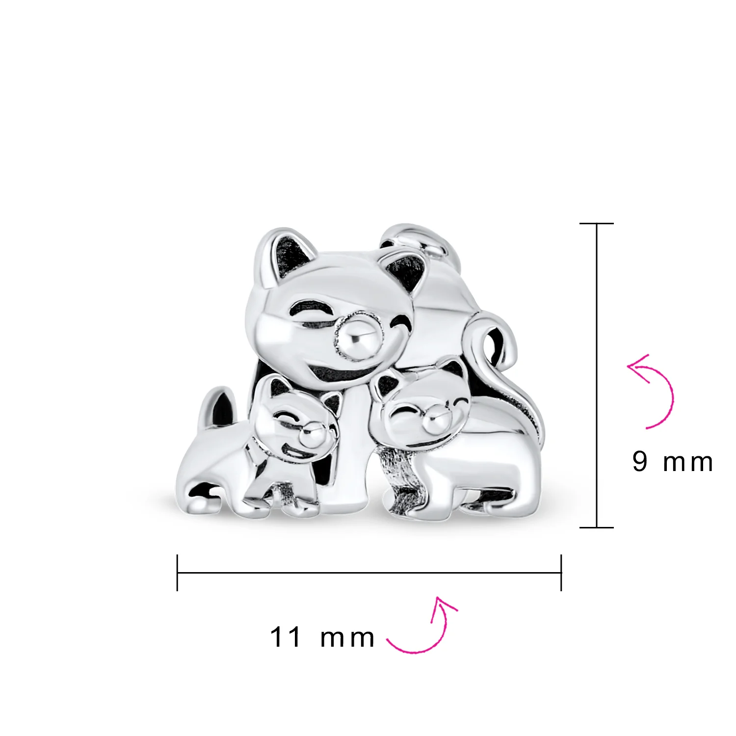 Set of 2 Mommy Cat & Kittens Family &  I Love My Cat Round Charm Bead Silver - Image 4