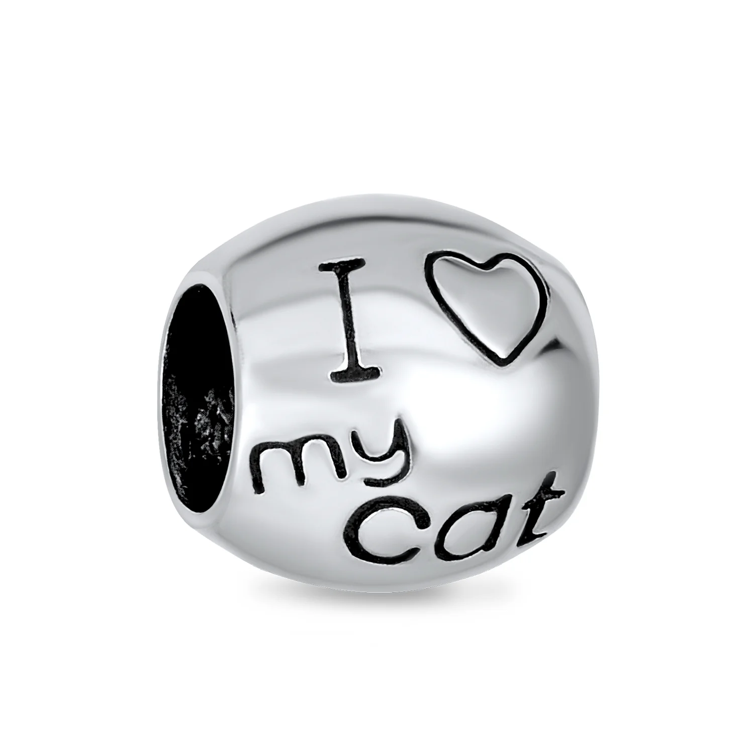Set of 2 Mommy Cat & Kittens Family &  I Love My Cat Round Charm Bead Silver - Image 5