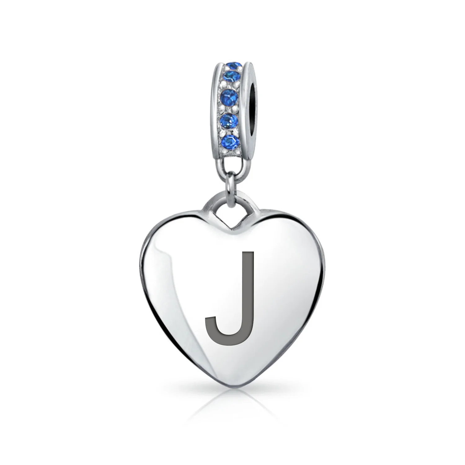 A-Z Monogram Blue Crystal Initial Dangle Heart Charm Bead - Image 10