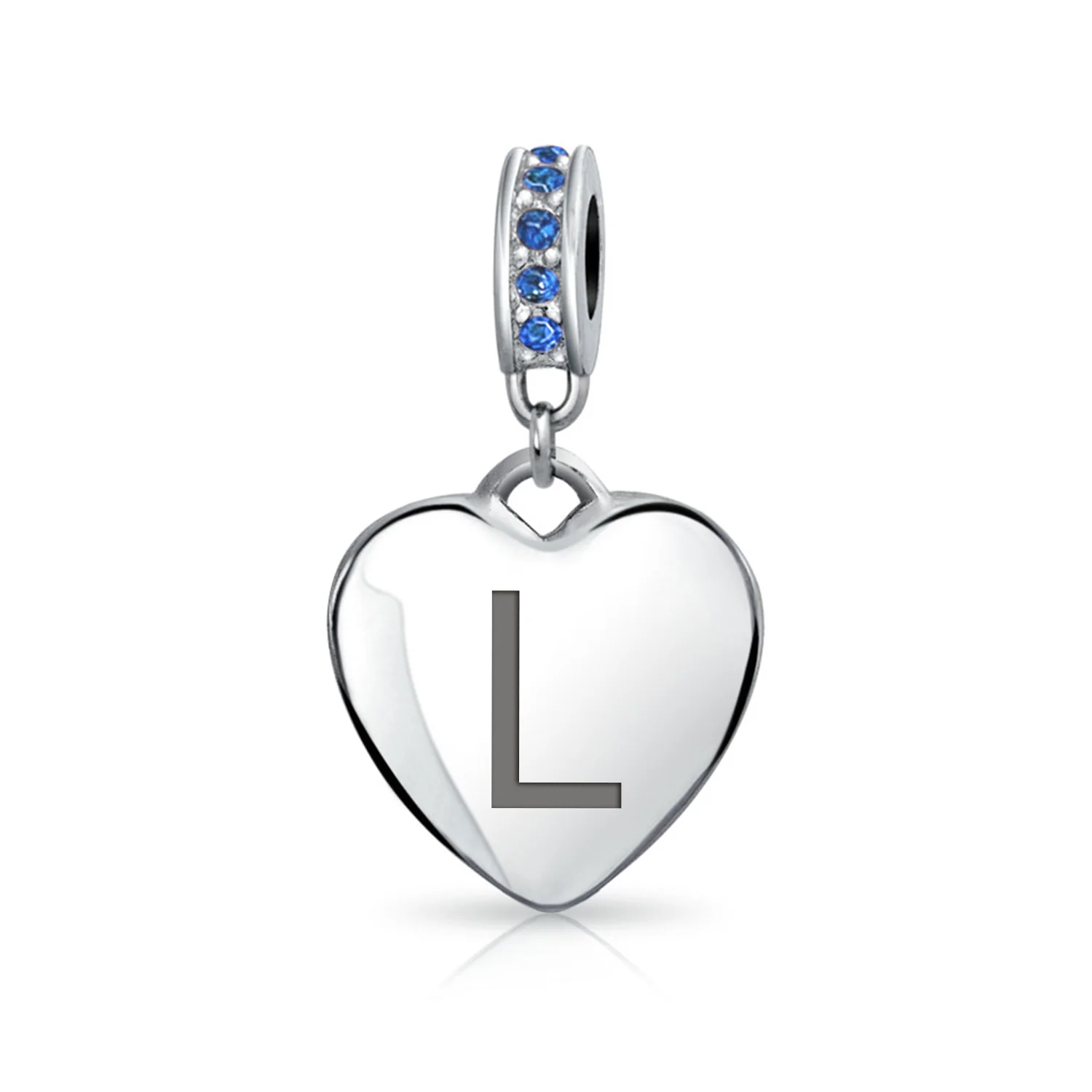 A-Z Monogram Blue Crystal Initial Dangle Heart Charm Bead - Image 12