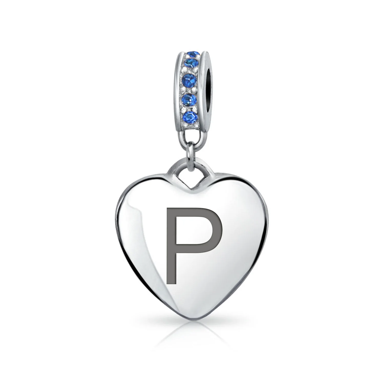 A-Z Monogram Blue Crystal Initial Dangle Heart Charm Bead - Image 16