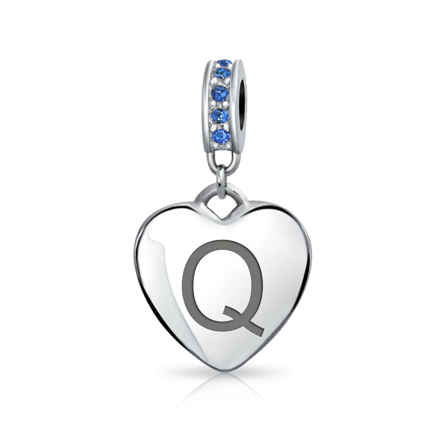 A-Z Monogram Blue Crystal Initial Dangle Heart Charm Bead - Image 17