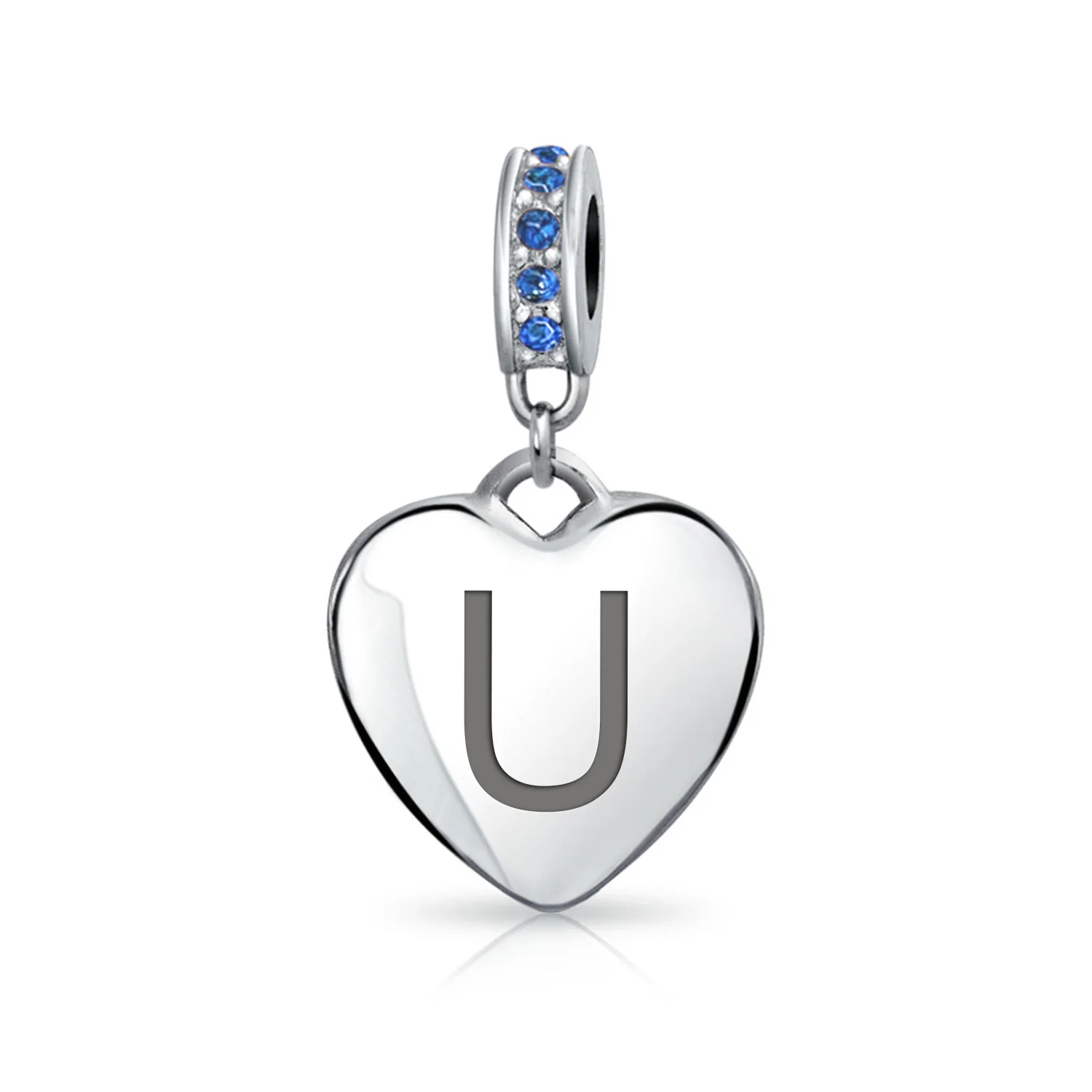 A-Z Monogram Blue Crystal Initial Dangle Heart Charm Bead - Image 20
